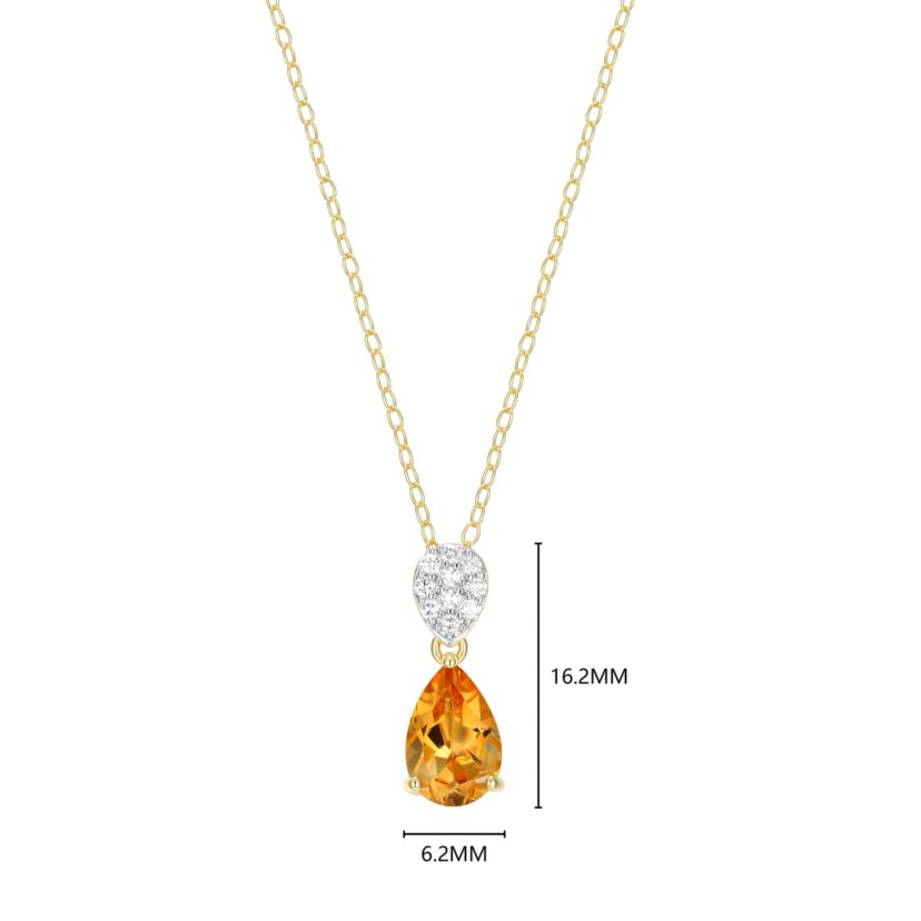 18k Gold Plated Silver 1/10 CTTW Lab Grown Diamond & Birthstone Gemstone Pear Pendant Necklace