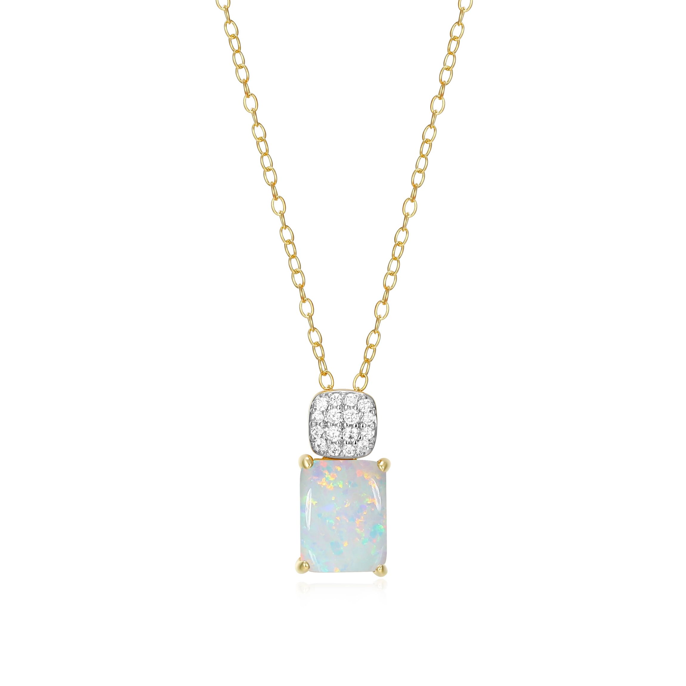 18k Gold Plated Silver 1/10 CTTW Lab Grown Diamond & Birthstone Gemstone Emerald Cut Pendant Necklace