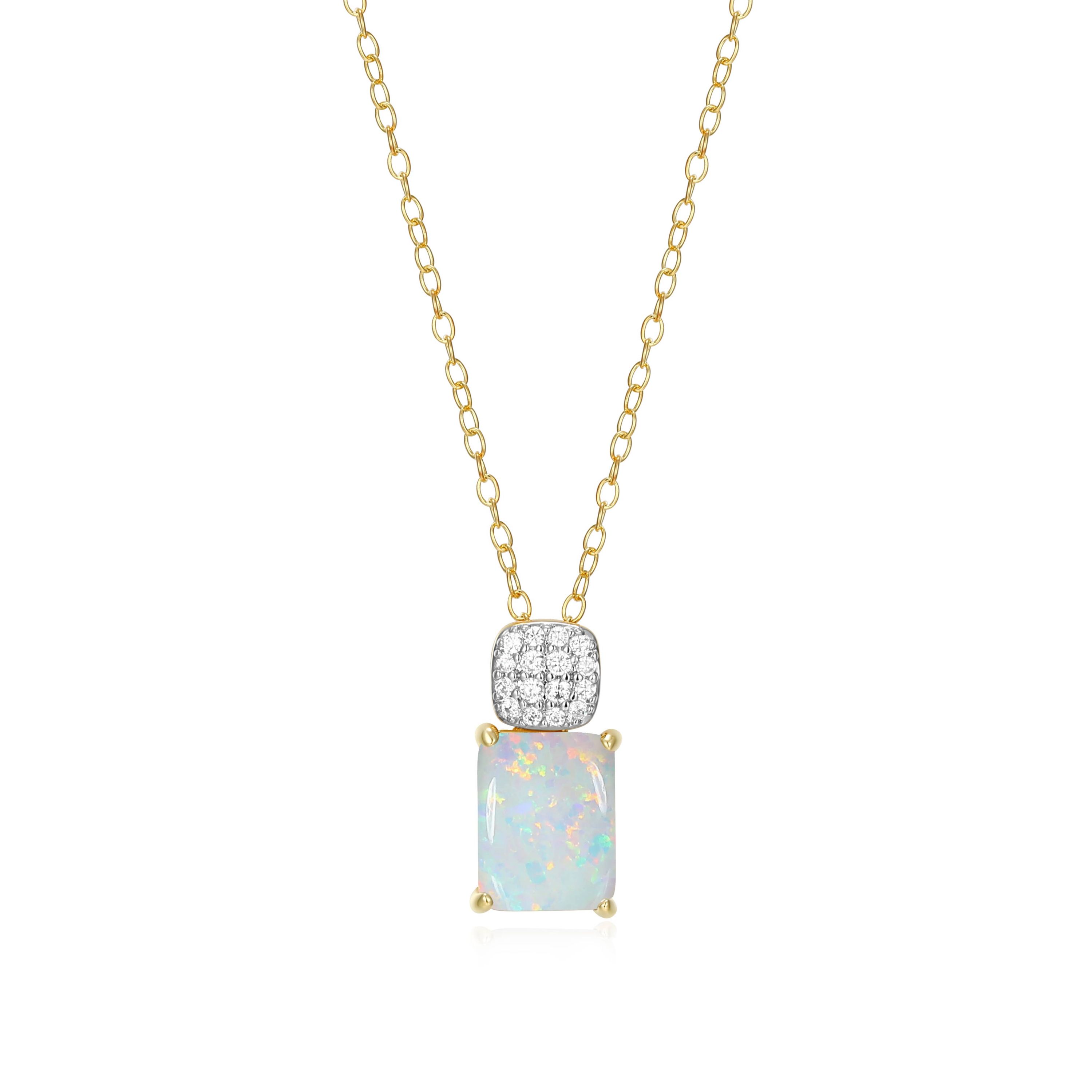 18k Gold Plated Silver 1/10 CTTW Lab Grown Diamond & Birthstone Gemstone Emerald Cut Pendant Necklace