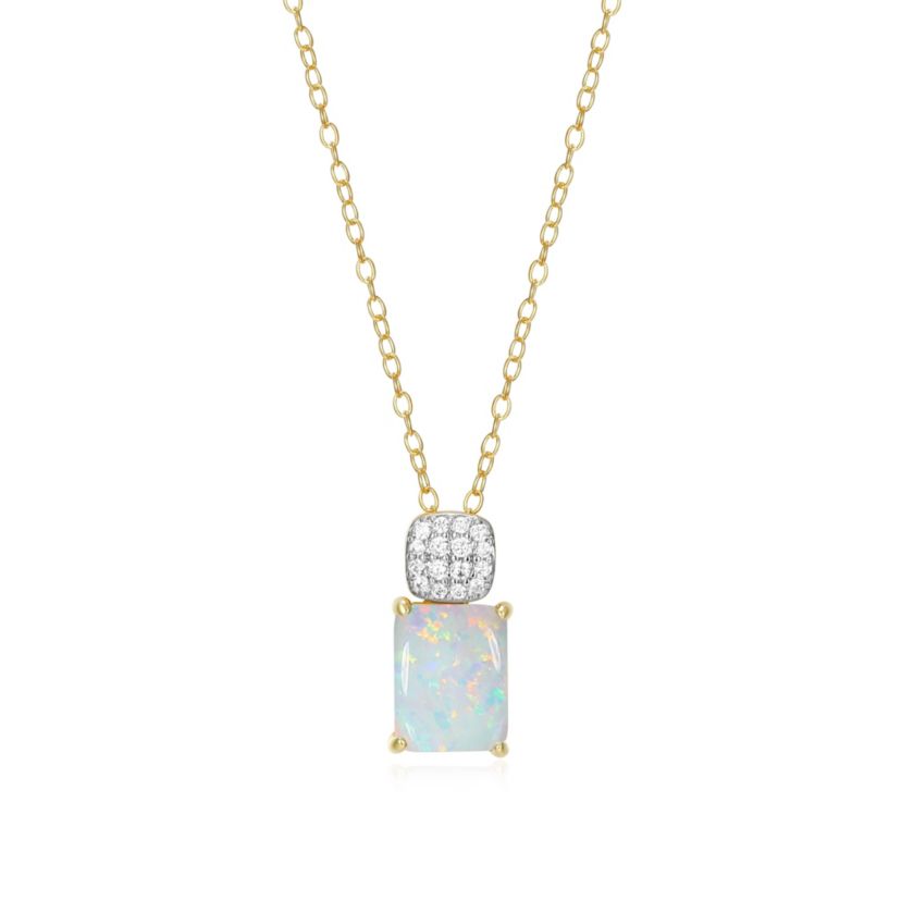 18k Gold Plated Silver 1/10 CTTW Lab Grown Diamond & Birthstone Gemstone Emerald Cut Pendant Necklace