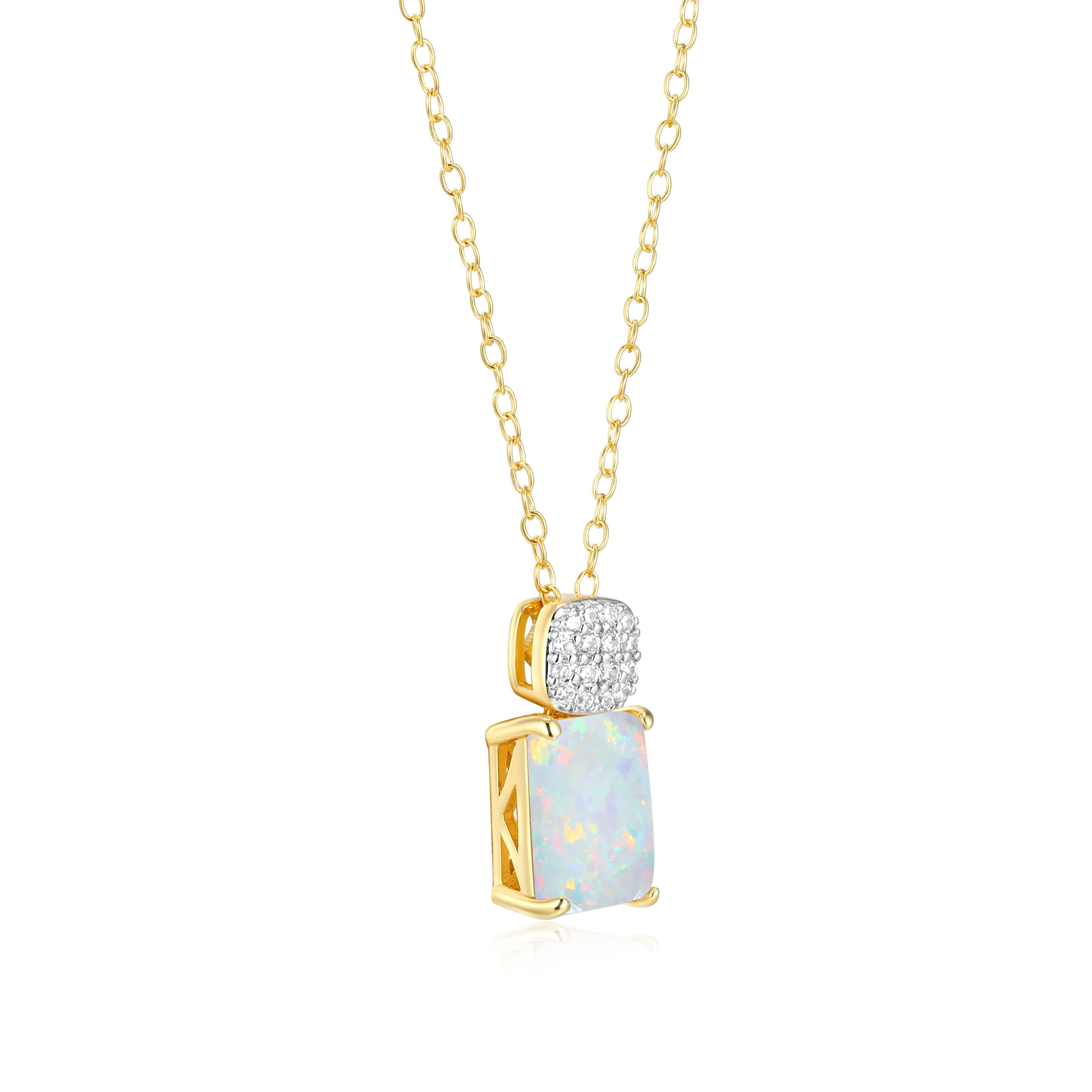 18k Gold Plated Silver 1/10 CTTW Lab Grown Diamond & Birthstone Gemstone Emerald Cut Pendant Necklace