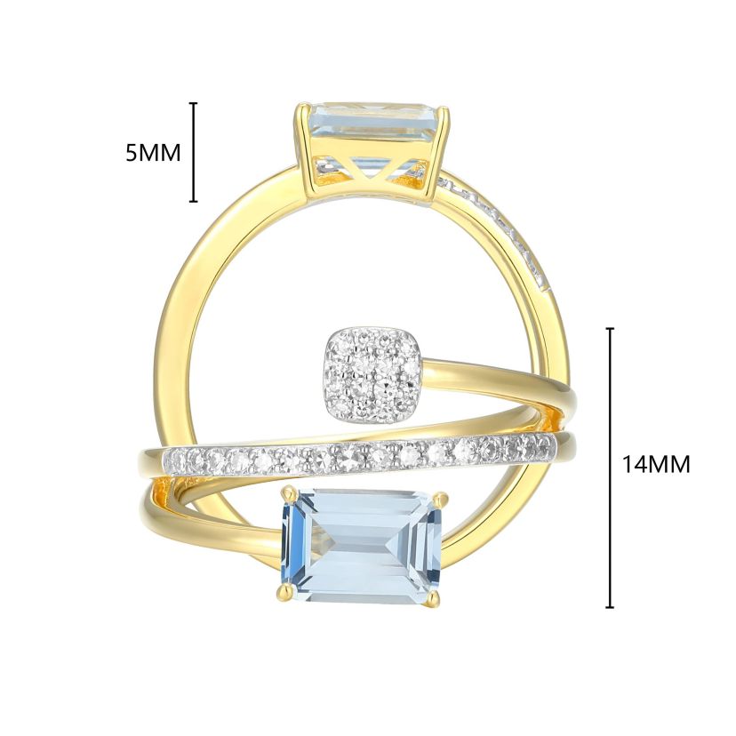 18k Gold Plated Silver 1/5 CTTW Lab-Grown Diamond & Birthstone Gemstone Emerald Cut Bypass Ring