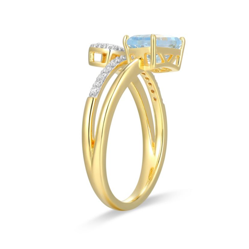 18k Gold Plated Silver 1/5 CTTW Lab-Grown Diamond & Birthstone Gemstone Emerald Cut Bypass Ring