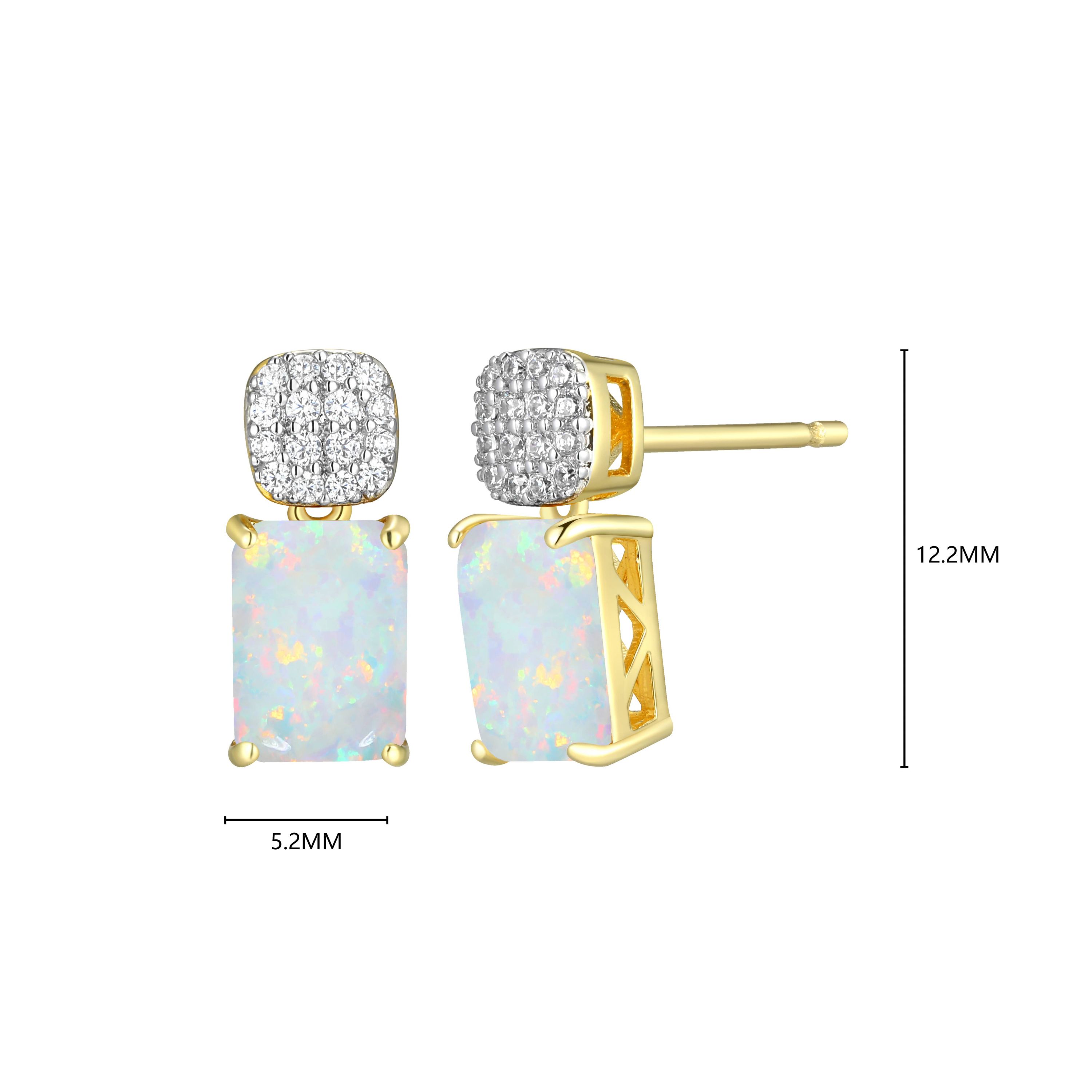 18k Gold Plated Silver 1/10 CTTW Lab Grown Diamond & Birthstone Gemstone Emerald Cut Earrings