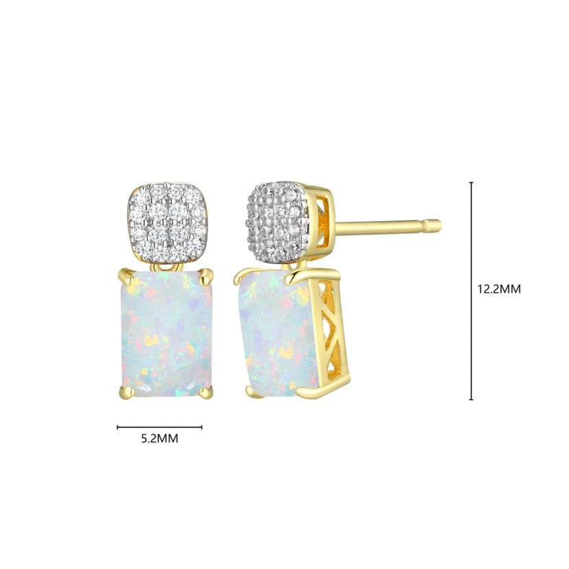 18k Gold Plated Silver 1/10 CTTW Lab Grown Diamond & Birthstone Gemstone Emerald Cut Earrings