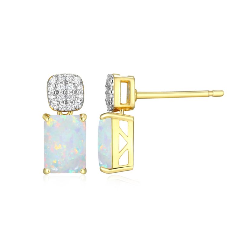 18k Gold Plated Silver 1/10 CTTW Lab Grown Diamond & Birthstone Gemstone Emerald Cut Earrings