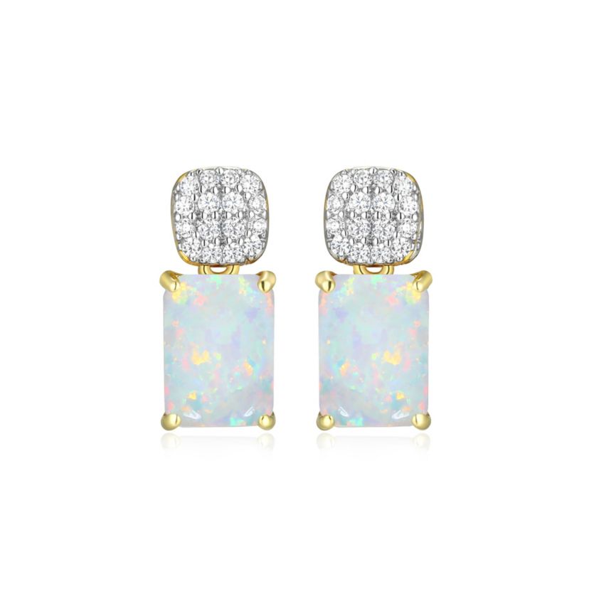 18k Gold Plated Silver 1/10 CTTW Lab Grown Diamond & Birthstone Gemstone Emerald Cut Earrings