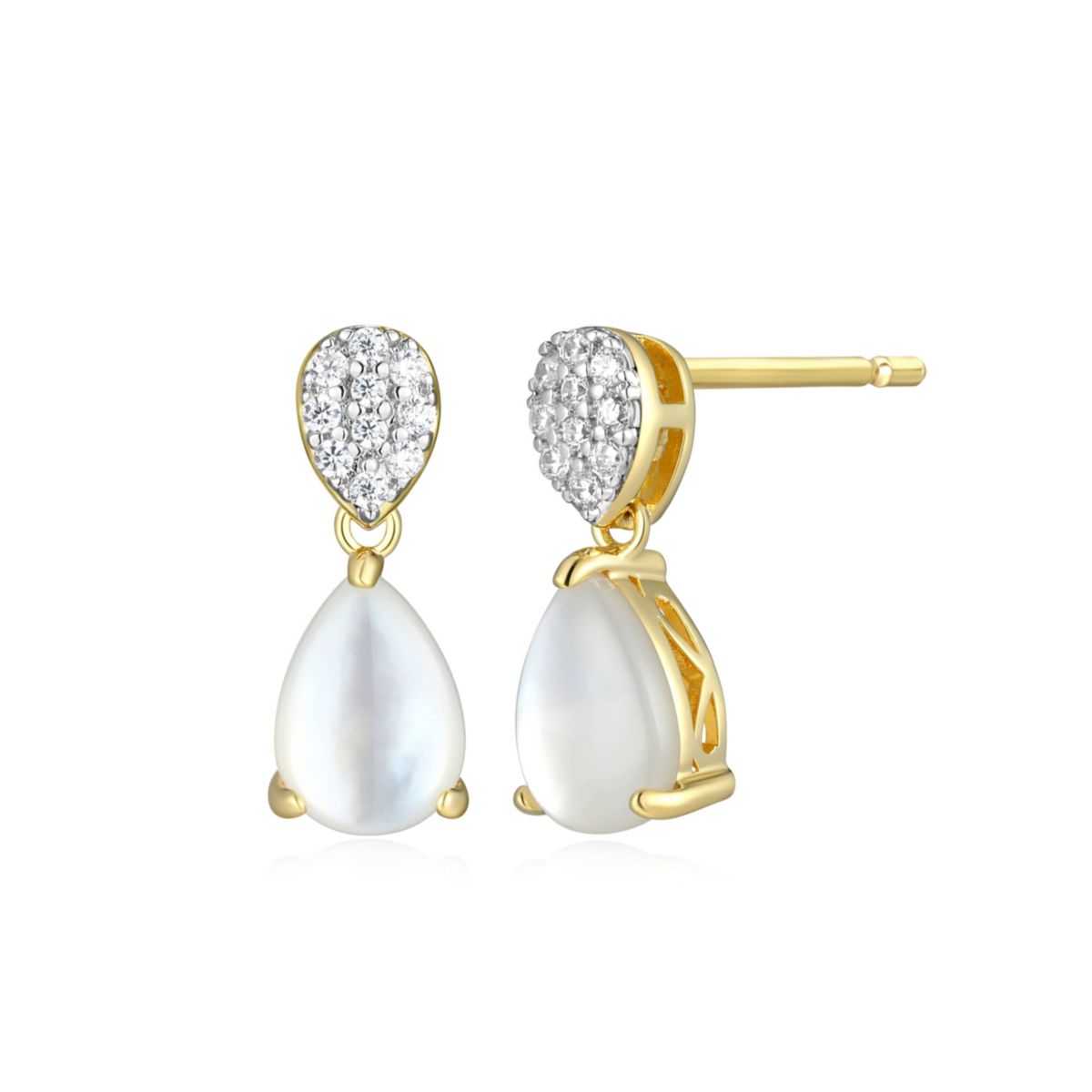 18k Gold Plated Silver 1/10 CTTW Lab Grown Diamond & Birthstone Gemstone Pear Earrings