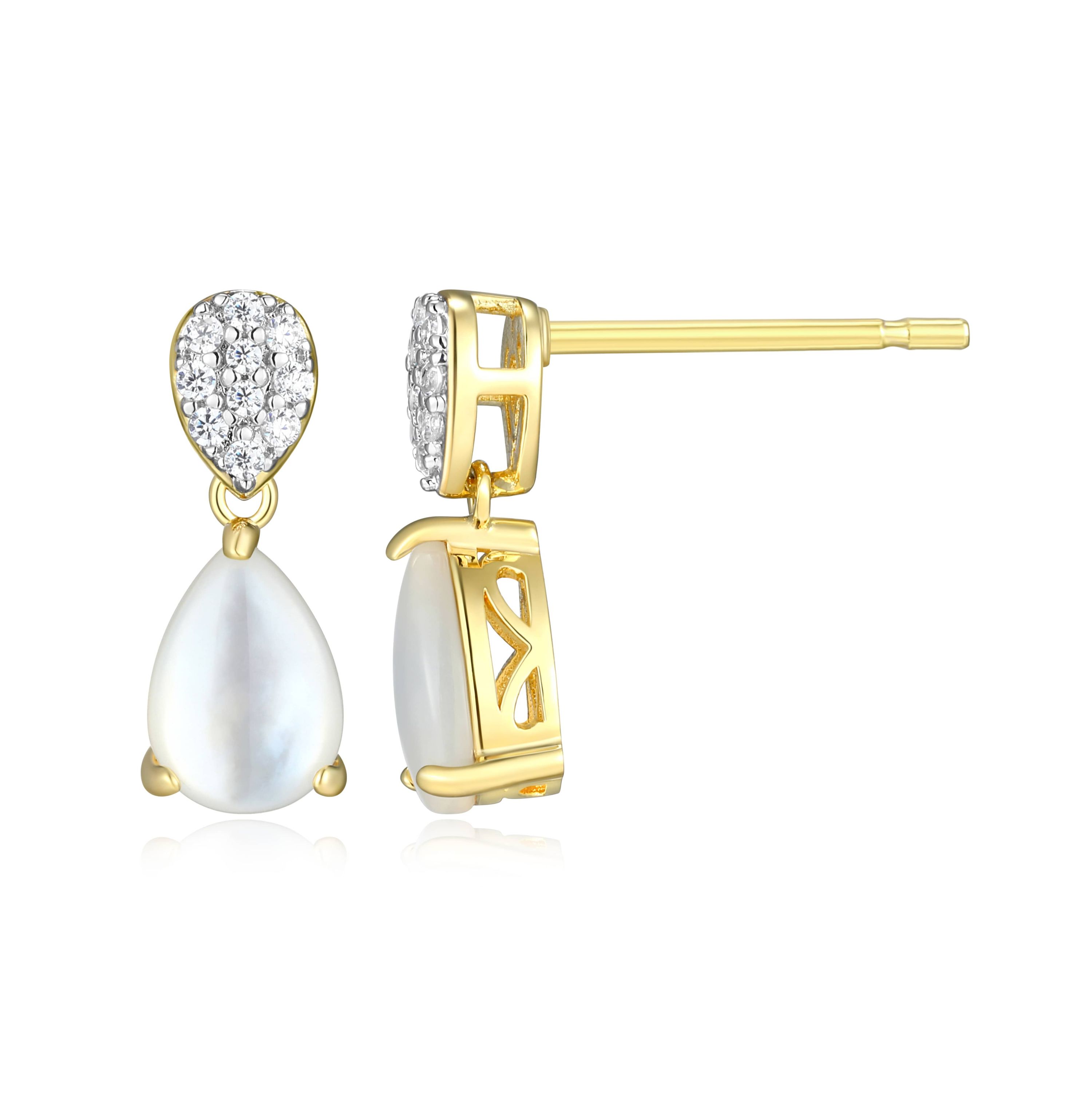 18k Gold Plated Silver 1/10 CTTW Lab Grown Diamond & Birthstone Gemstone Pear Earrings