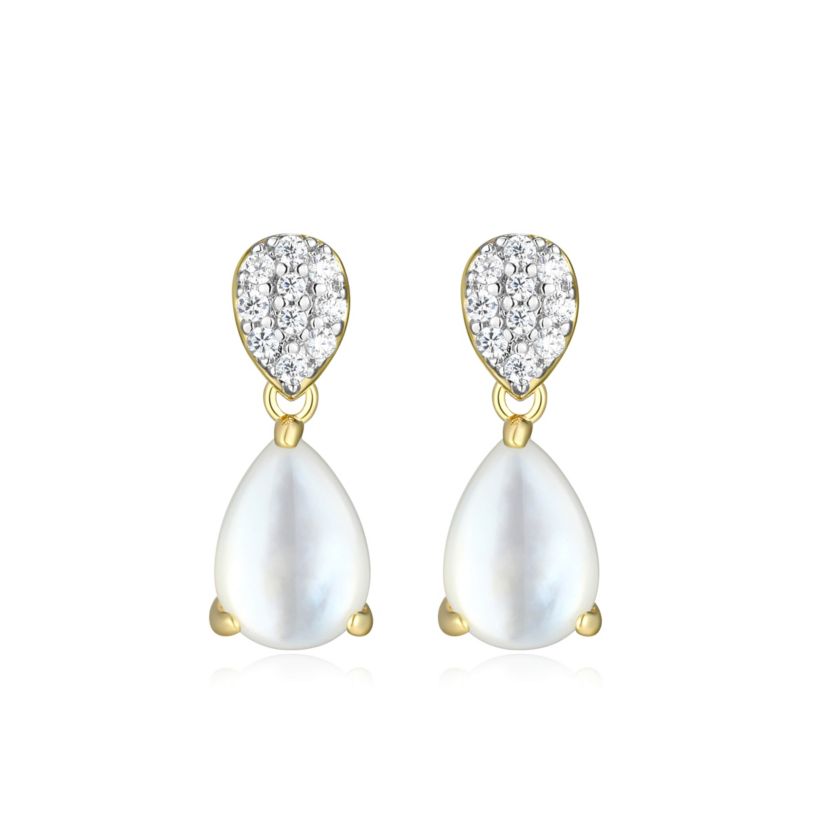 18k Gold Plated Silver 1/10 CTTW Lab Grown Diamond & Birthstone Gemstone Pear Earrings