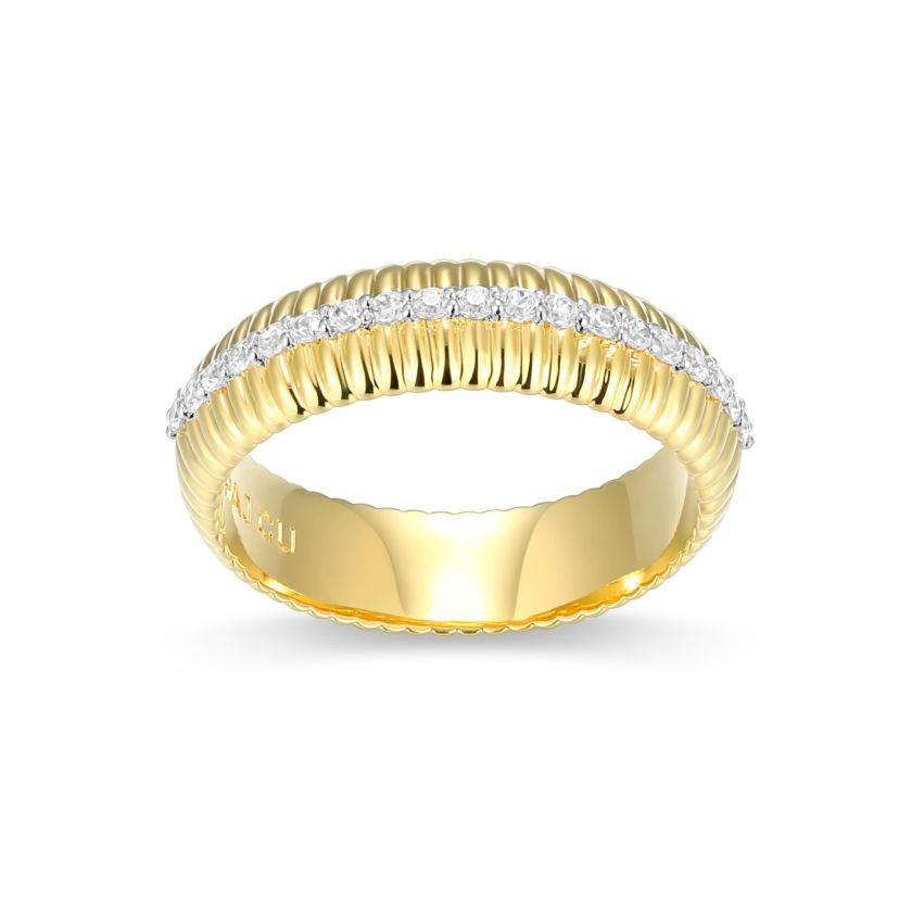 18K Yellow Gold Plated Sterling Silver Womens 1/4 CTTW Lab Grown Diamond Dome Ring