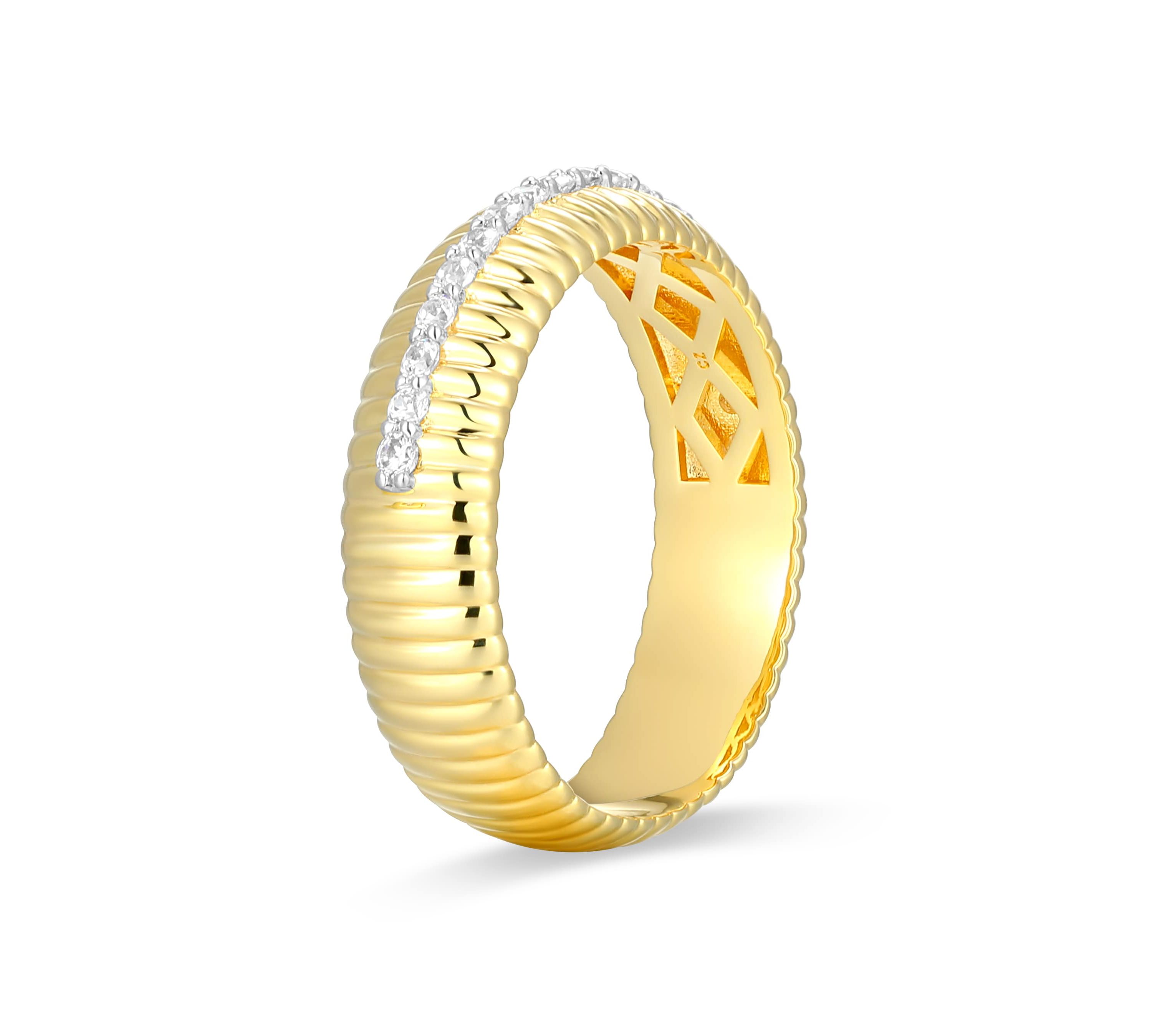 18K Yellow Gold Plated Sterling Silver Womens 1/4 CTTW Lab Grown Diamond Dome Ring