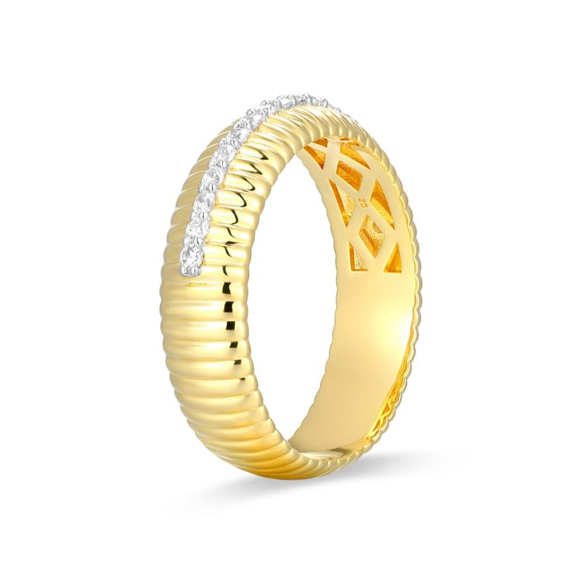 18K Yellow Gold Plated Sterling Silver Womens 1/4 CTTW Lab Grown Diamond Dome Ring