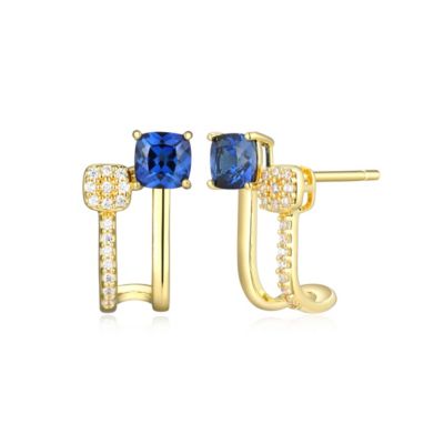 LuxLab 18K Yellow Gold Plated Sterling Silver Women's Created Gemstone and 1/10 CTTW Lab Grown Diamond Accent J-Hoop Earrings