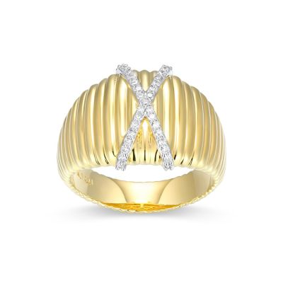 LuxLab 18K Yellow Gold Plated Sterling Silver Women's 1/8 CTTW Lab Grown Diamond X Design Dome Ring