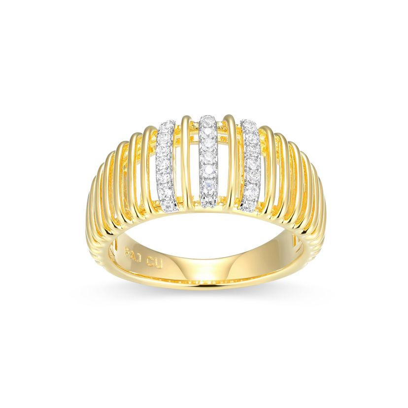 18K Yellow Gold Plated Sterling Silver Womens 1/5 CTTW Lab Grown Diamond Openwork Ribbed Ring