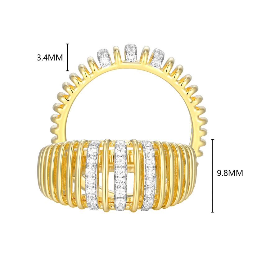 18K Yellow Gold Plated Sterling Silver Womens 1/5 CTTW Lab Grown Diamond Openwork Ribbed Ring