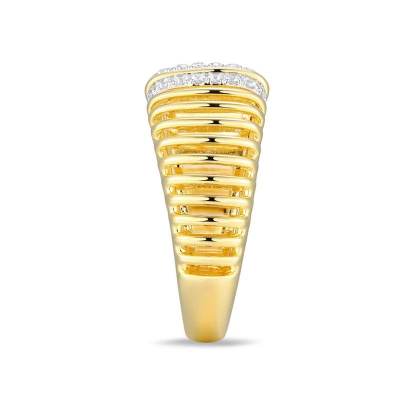 18K Yellow Gold Plated Sterling Silver Womens 1/5 CTTW Lab Grown Diamond Openwork Ribbed Ring