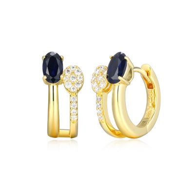 LuxLab 18K Yellow Gold Plated Sterling Silver Women's Created Gemstone and 1/10 CTTW Lab Grown Diamonds Hoop Earrings
