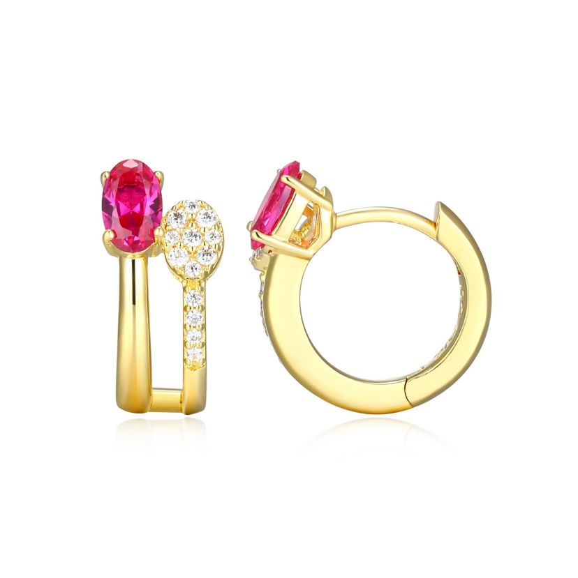 18K Yellow Gold Plated Sterling Silver Womens Created Gemstone and 1/10 CTTW Lab Grown Diamonds Hoop Earrings