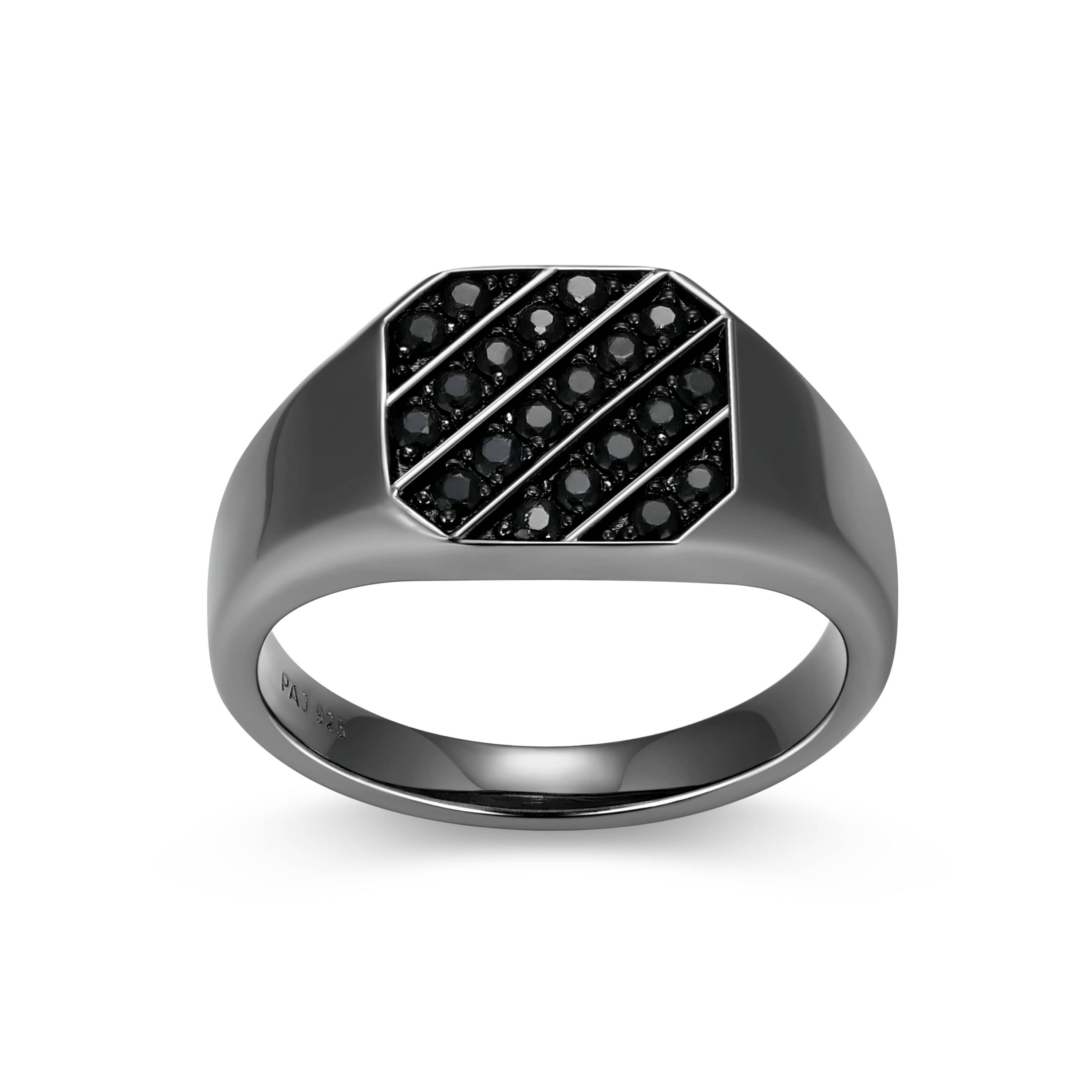 Gunmetal Plated Sterling Silver Mens Genuine Black Sapphire Inlay Ring