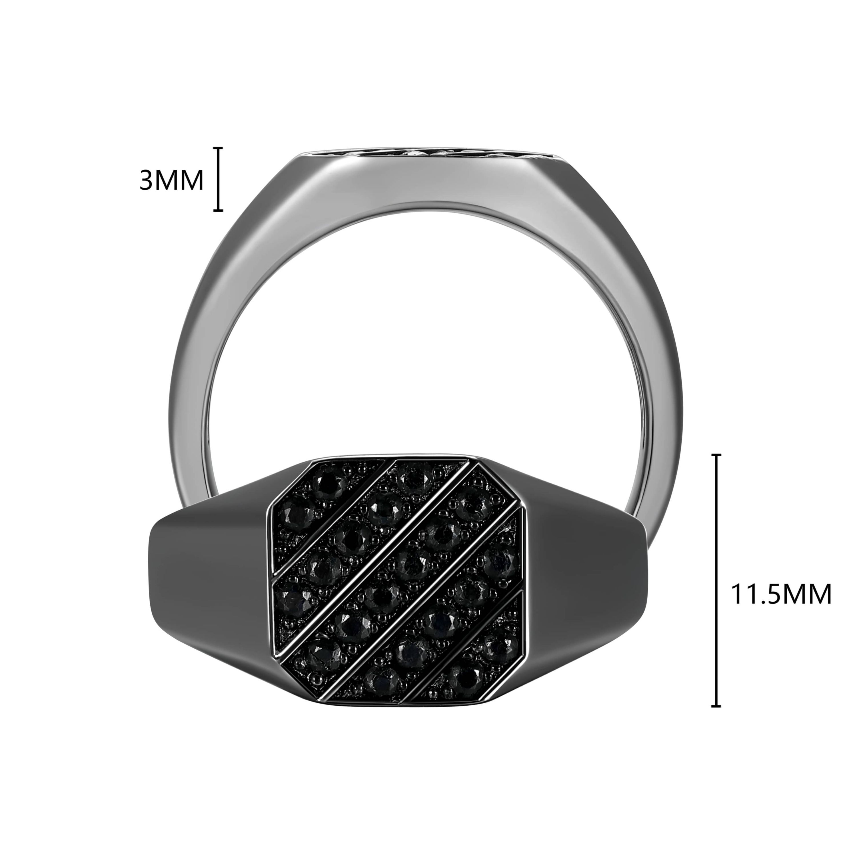 Gunmetal Plated Sterling Silver Mens Genuine Black Sapphire Inlay Ring