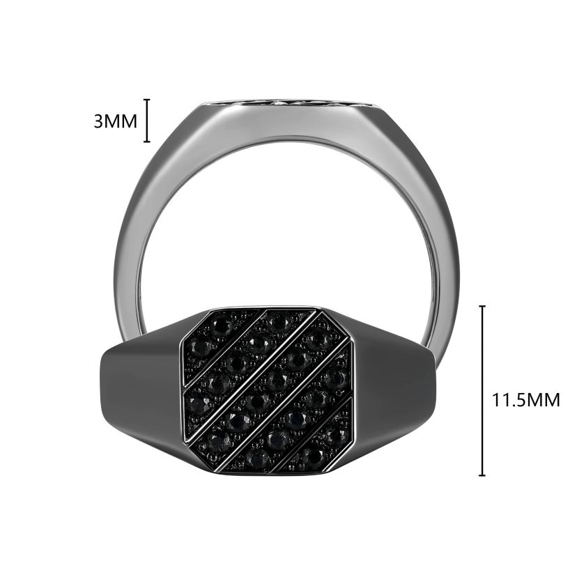 Gunmetal Plated Sterling Silver Mens Genuine Black Sapphire Inlay Ring