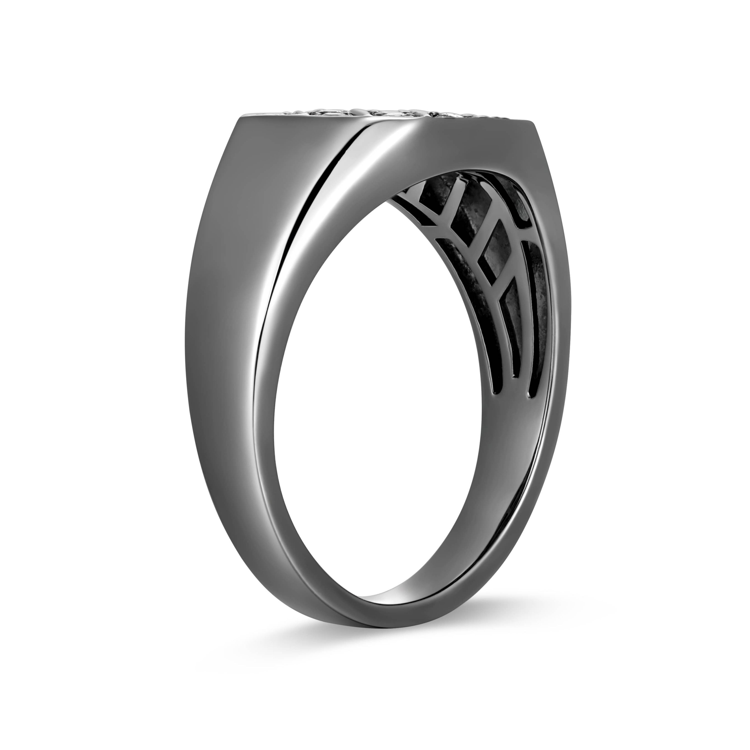 Gunmetal Plated Sterling Silver Mens Genuine Black Sapphire Inlay Ring