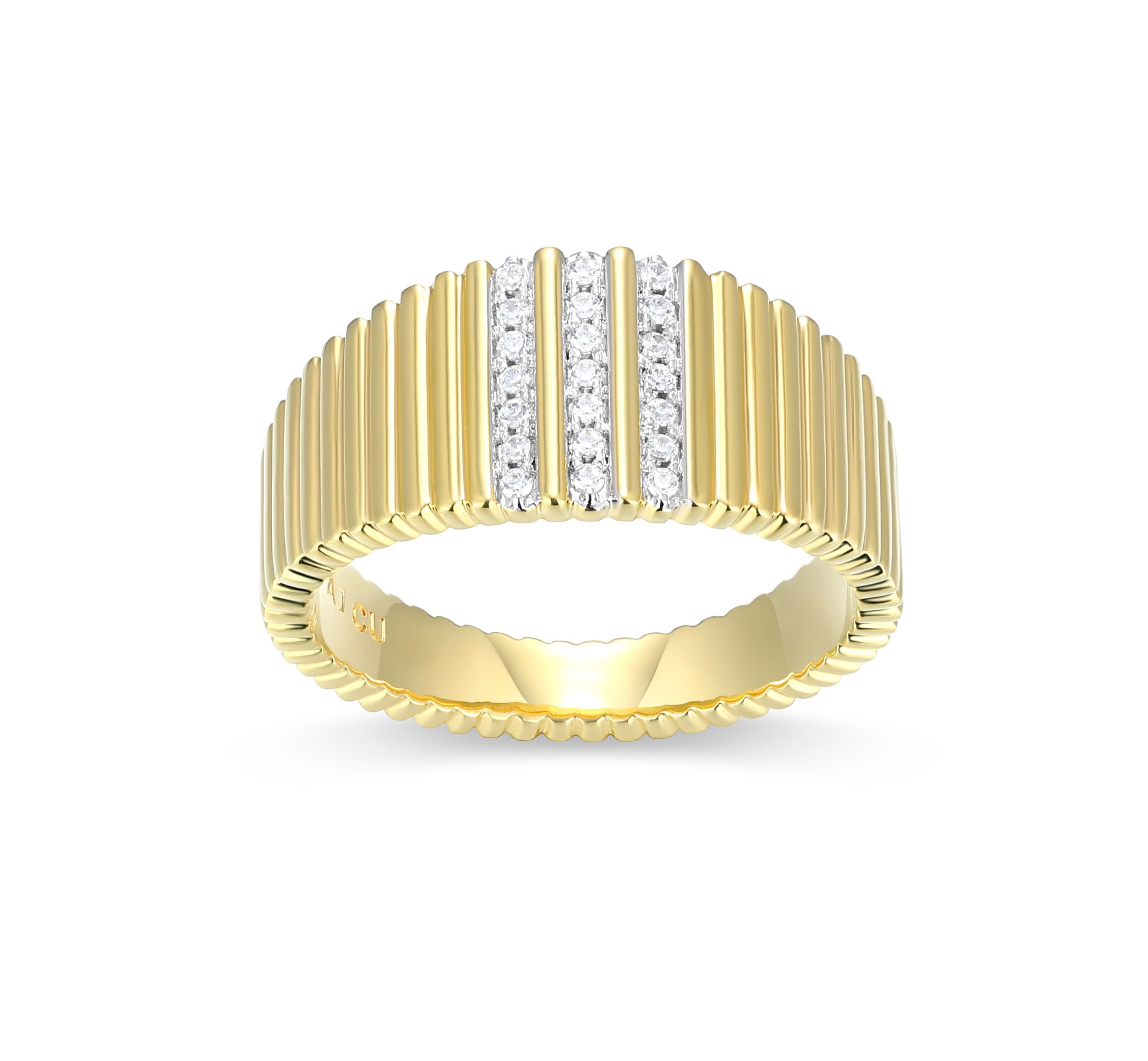 18K Yellow Gold Plated Sterling Silver Womens 1/10 CTTW Lab Grown Diamond Pave Ring