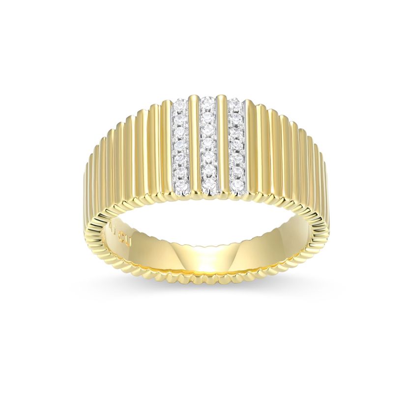 18K Yellow Gold Plated Sterling Silver Womens 1/10 CTTW Lab Grown Diamond Pave Ring