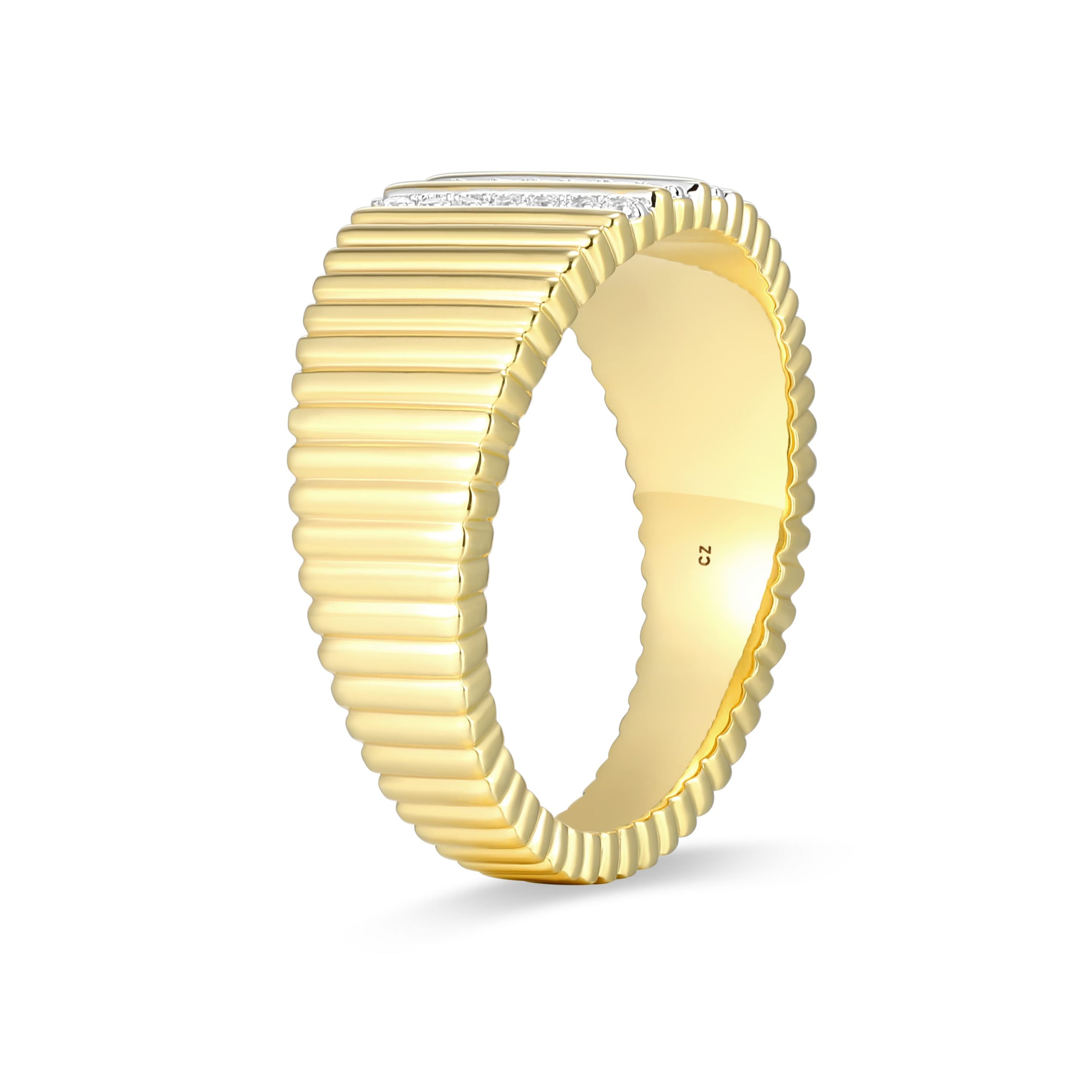 18K Yellow Gold Plated Sterling Silver Womens 1/10 CTTW Lab Grown Diamond Pave Ring