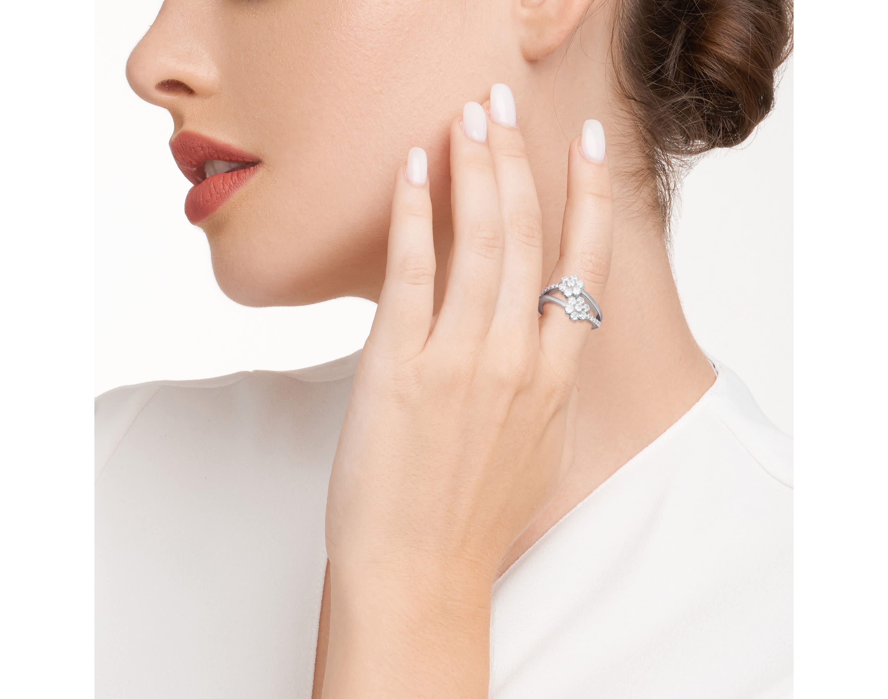 18K Yellow Gold or Rhodium Plated Sterling Silver Moissanite Double Flower Ring