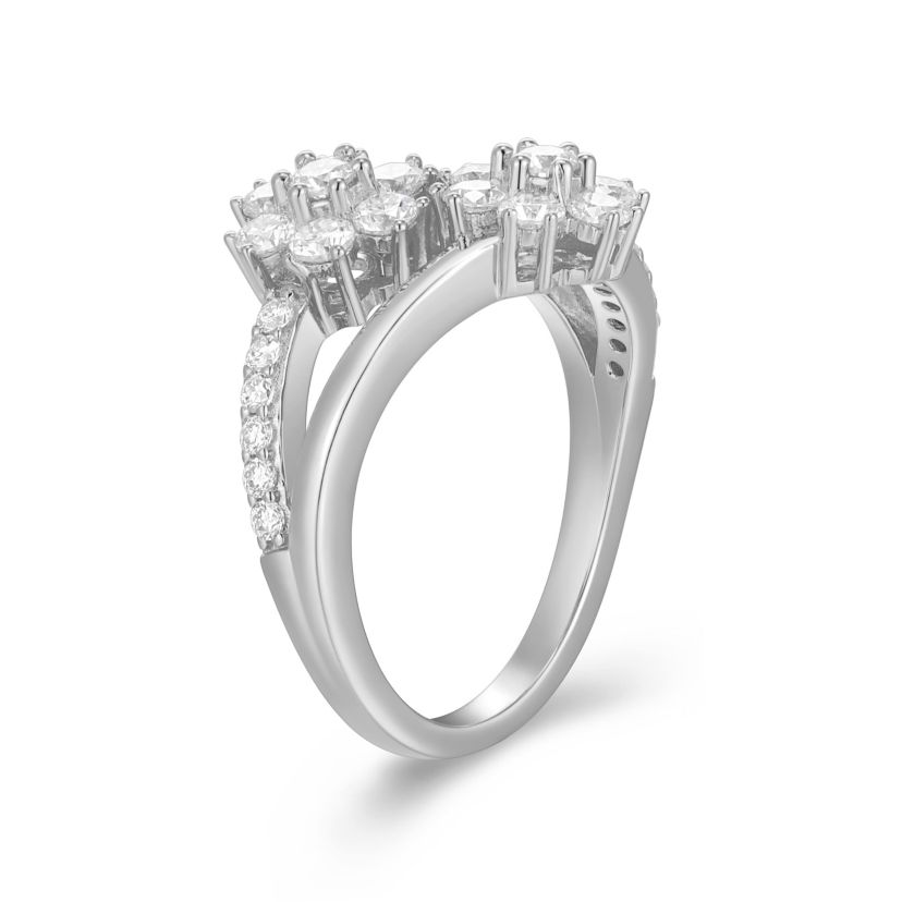 18K Yellow Gold or Rhodium Plated Sterling Silver Moissanite Double Flower Ring