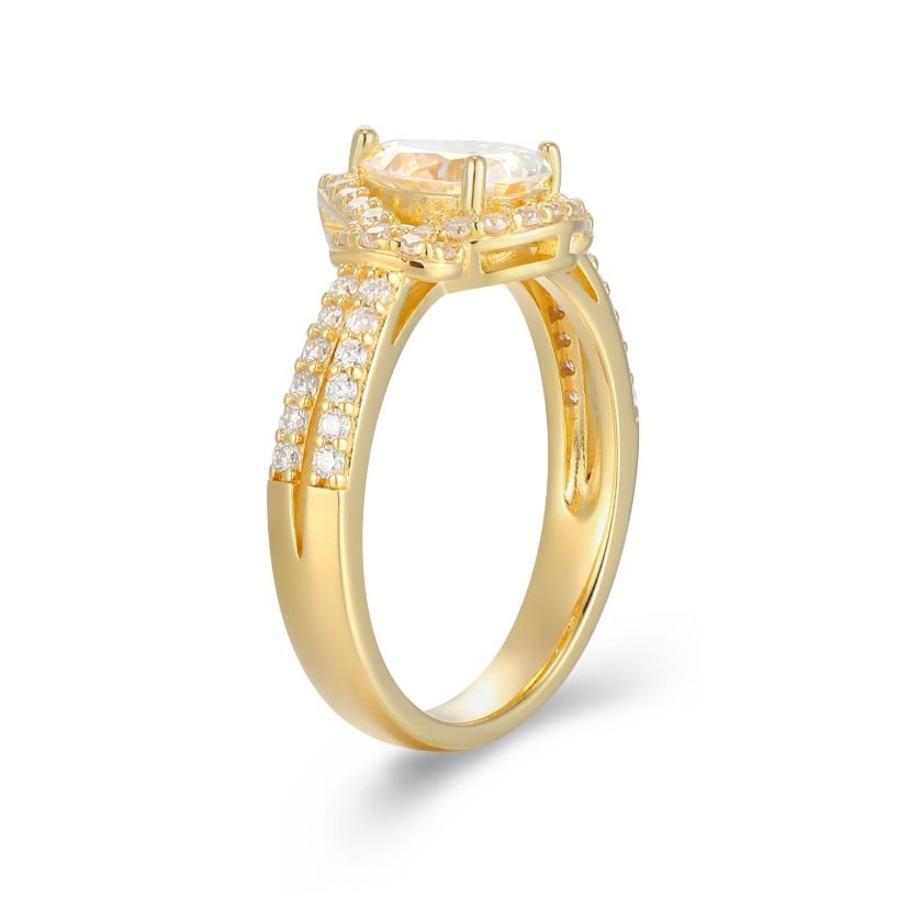 18K Yellow Gold or Rhodium Plated Sterling Silver Moissanite Pear Ring