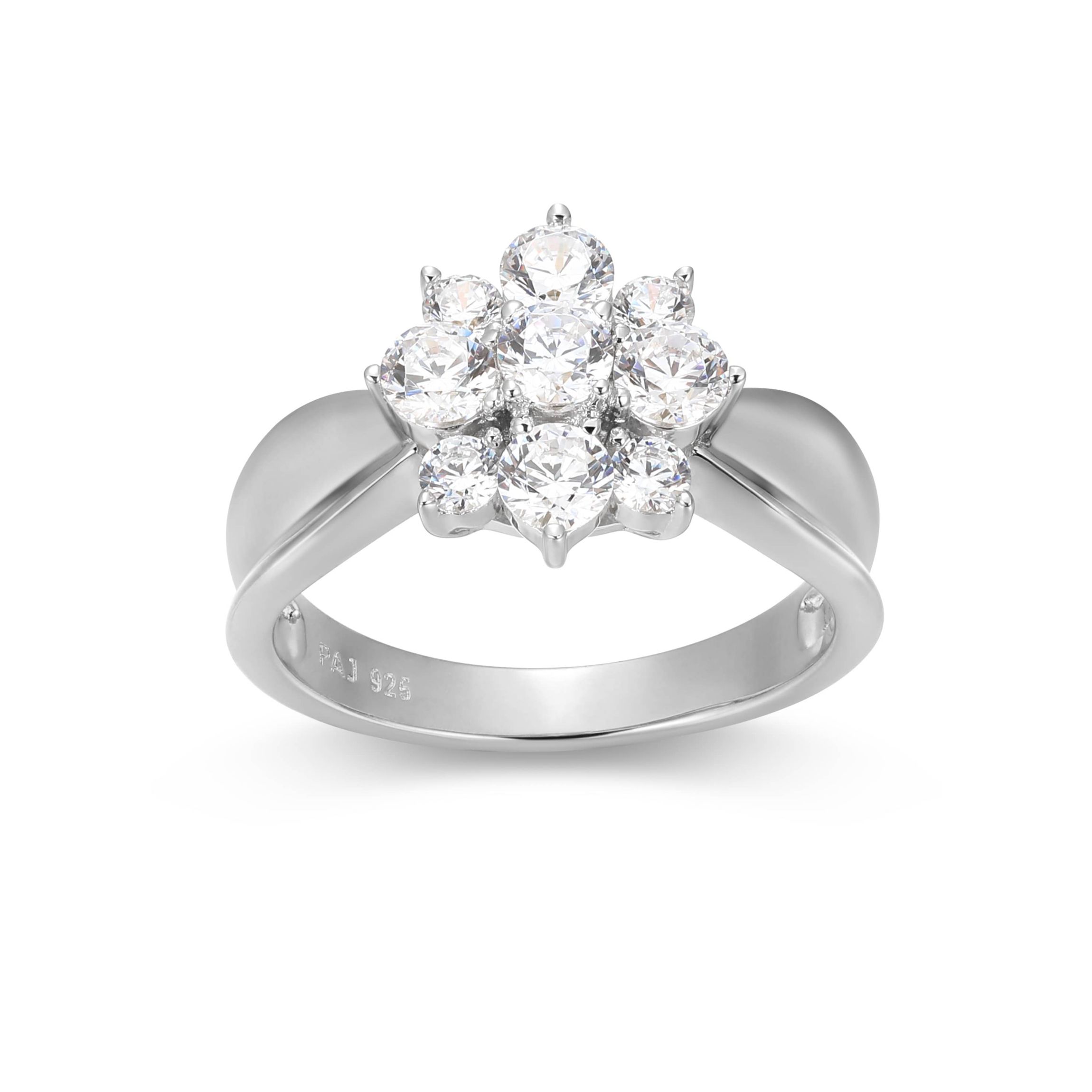 18K Yellow Gold or Rhodium Plated Sterling Silver Moissanite Flower Ring