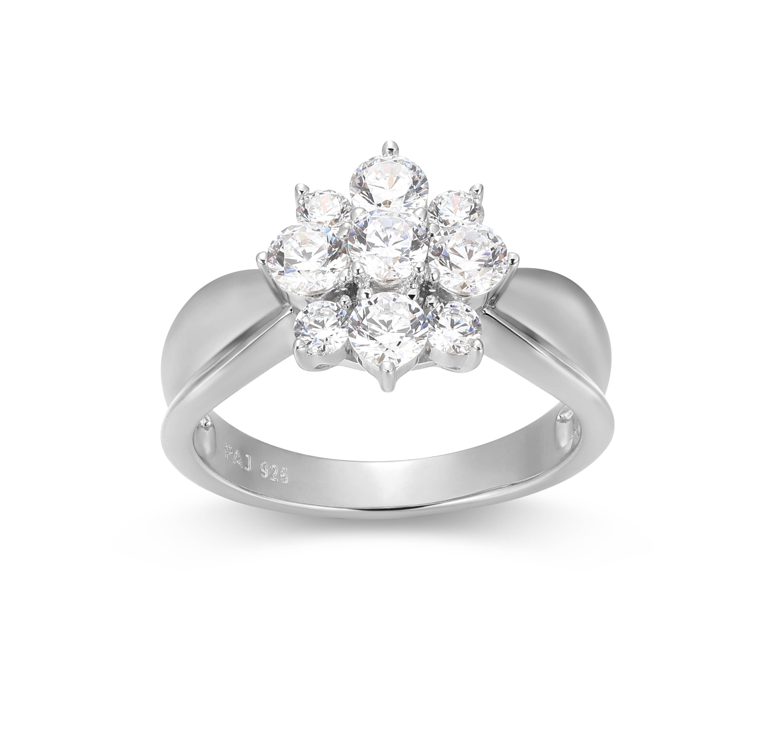 18K Yellow Gold or Rhodium Plated Sterling Silver Moissanite Flower Ring
