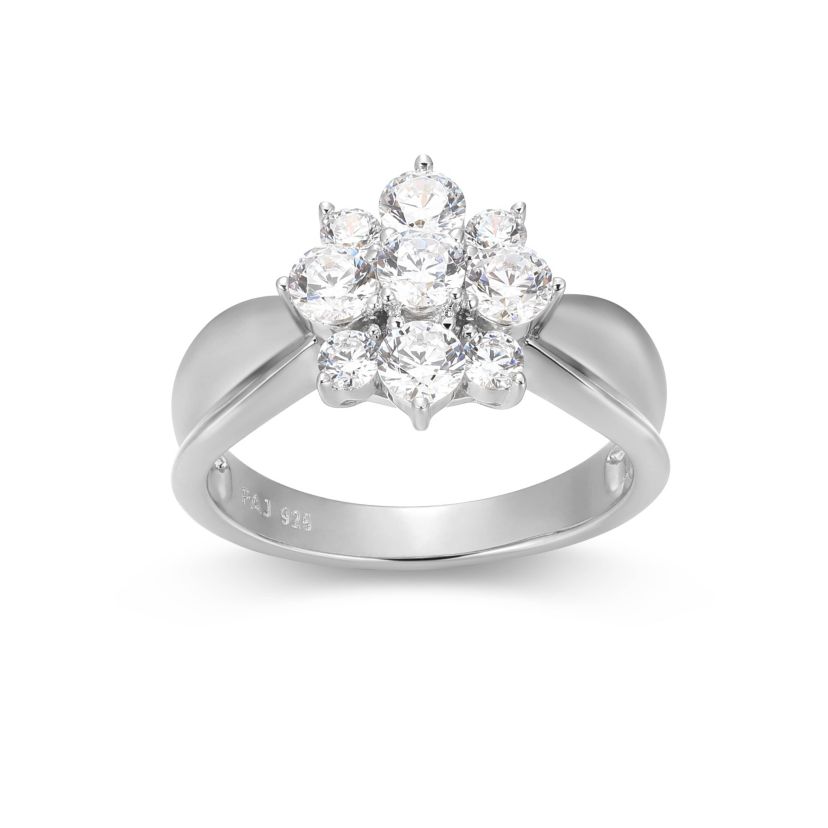 18K Yellow Gold or Rhodium Plated Sterling Silver Moissanite Flower Ring