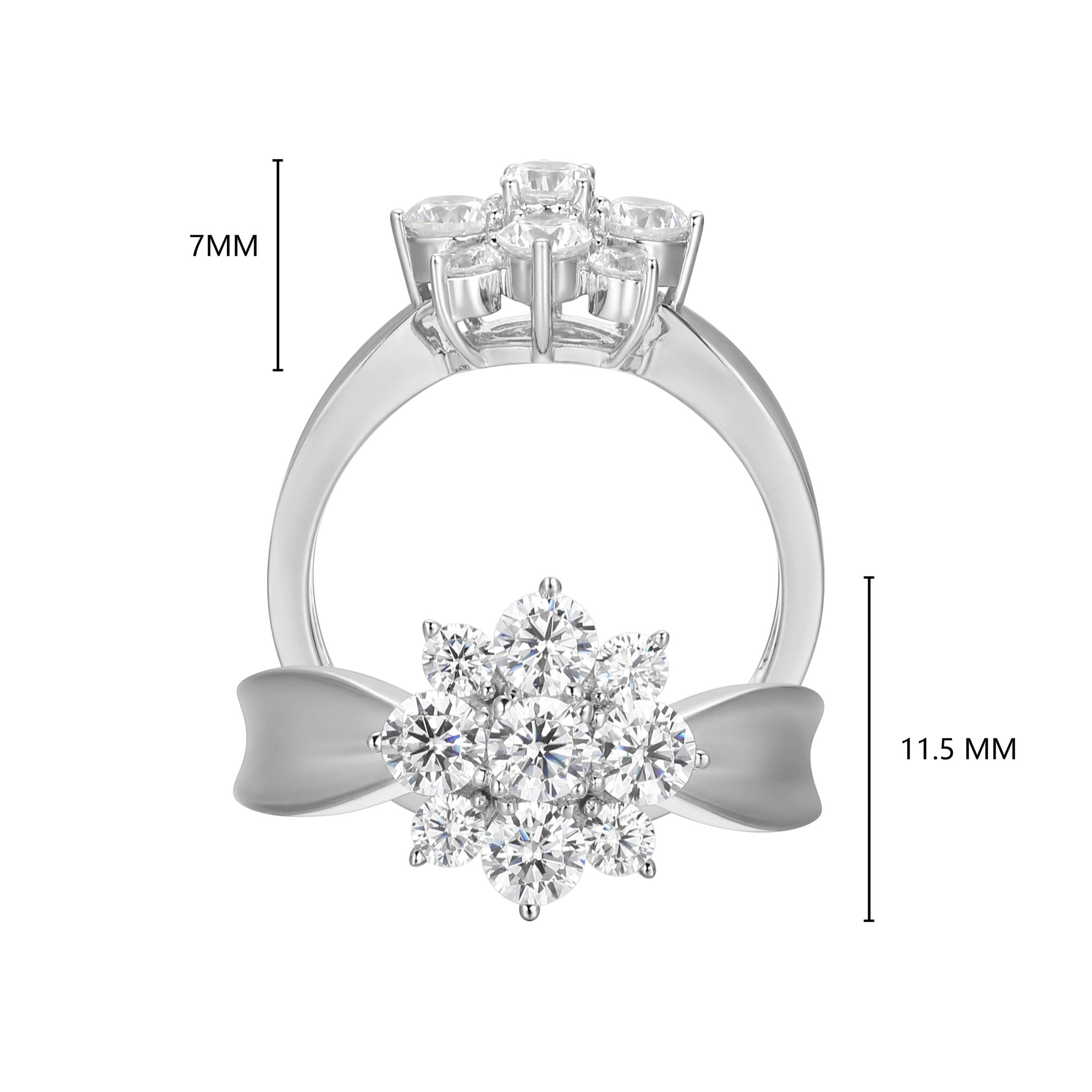18K Yellow Gold or Rhodium Plated Sterling Silver Moissanite Flower Ring
