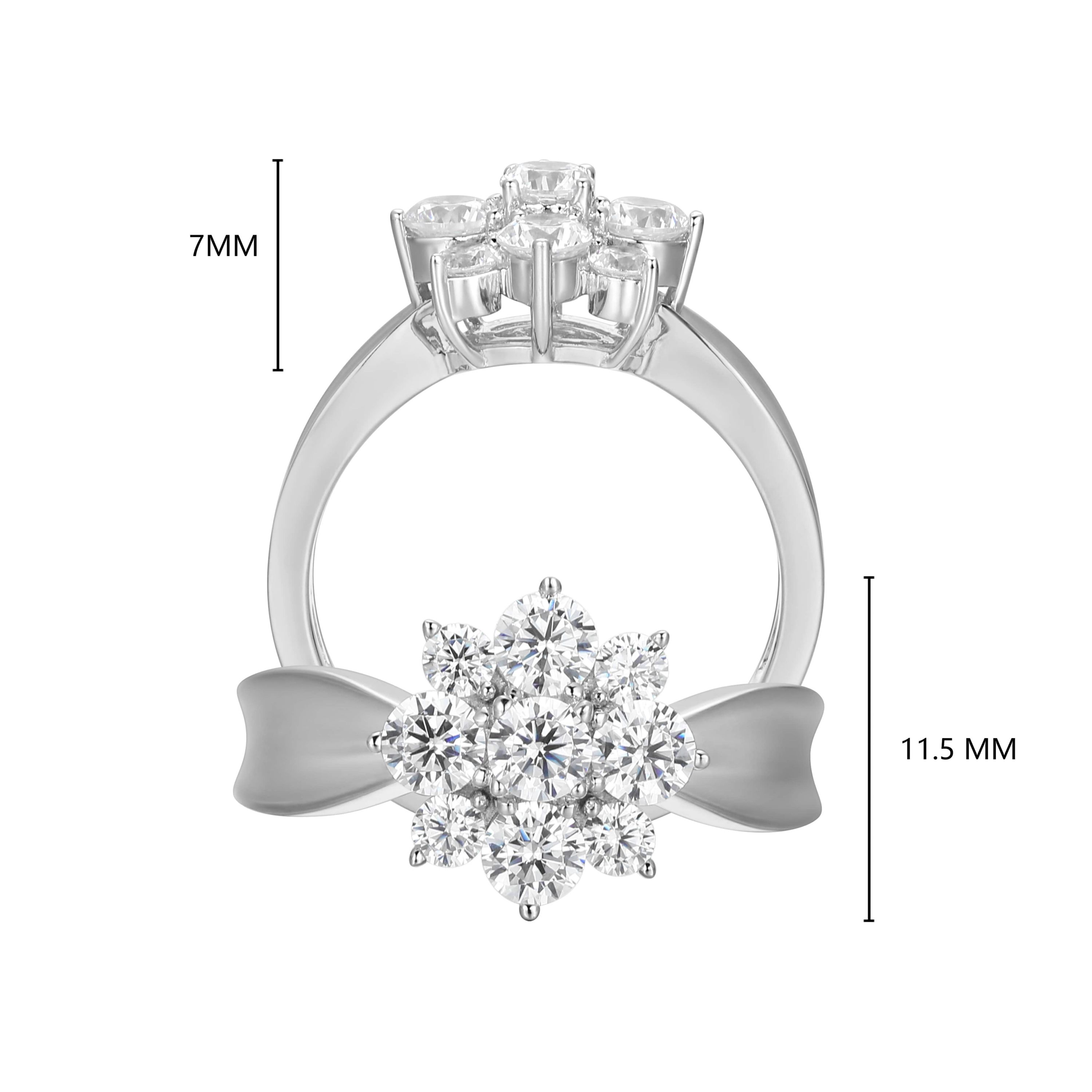 18K Yellow Gold or Rhodium Plated Sterling Silver Moissanite Flower Ring