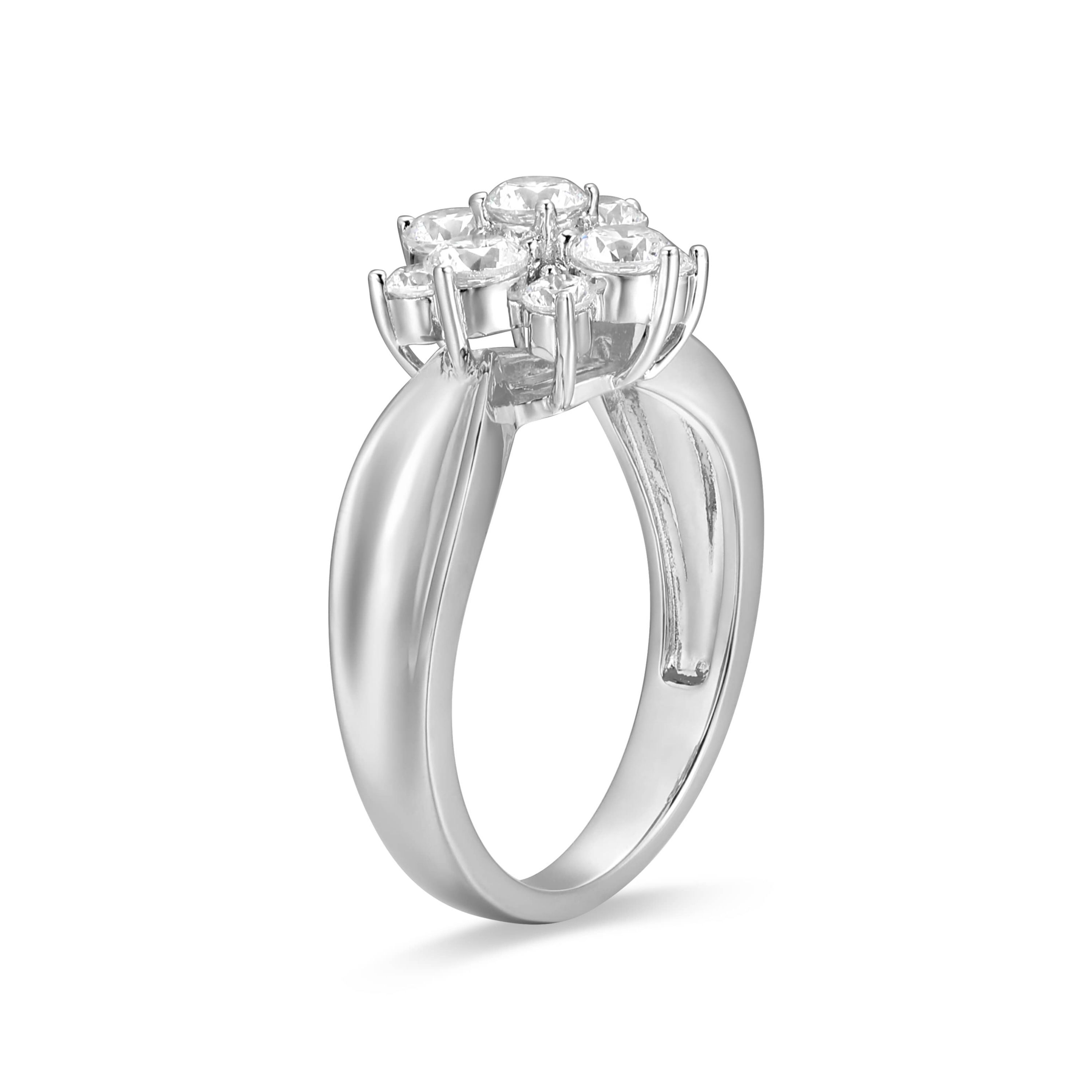 18K Yellow Gold or Rhodium Plated Sterling Silver Moissanite Flower Ring