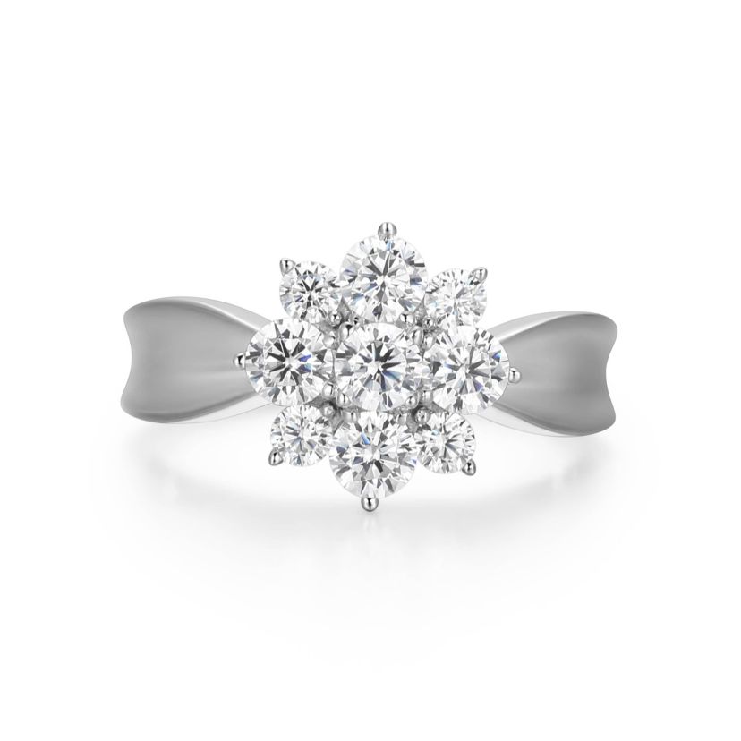 18K Yellow Gold or Rhodium Plated Sterling Silver Moissanite Flower Ring