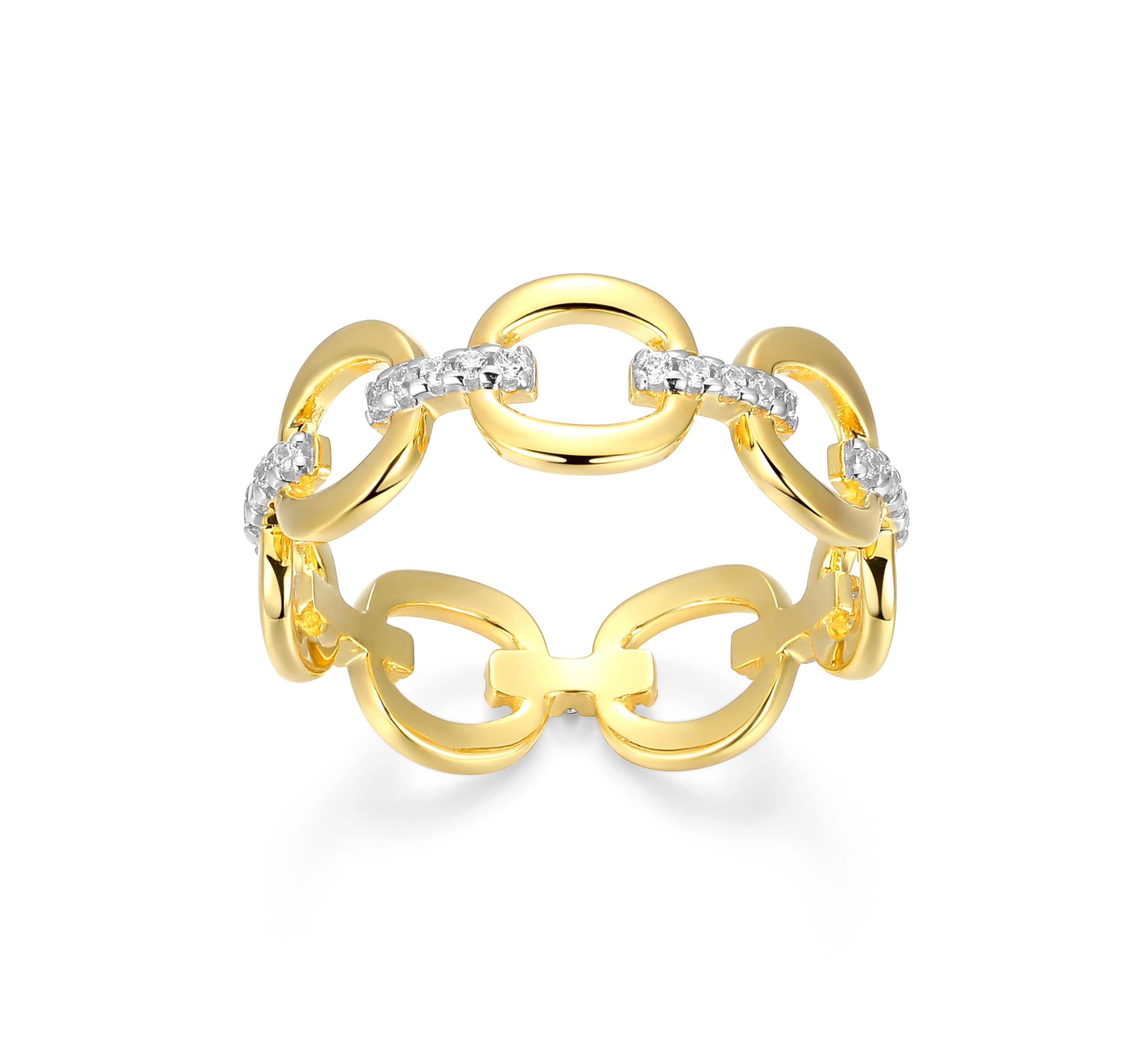 18K Yellow Gold or Rhodium Plated Sterling Silver Moissanite Link Ring