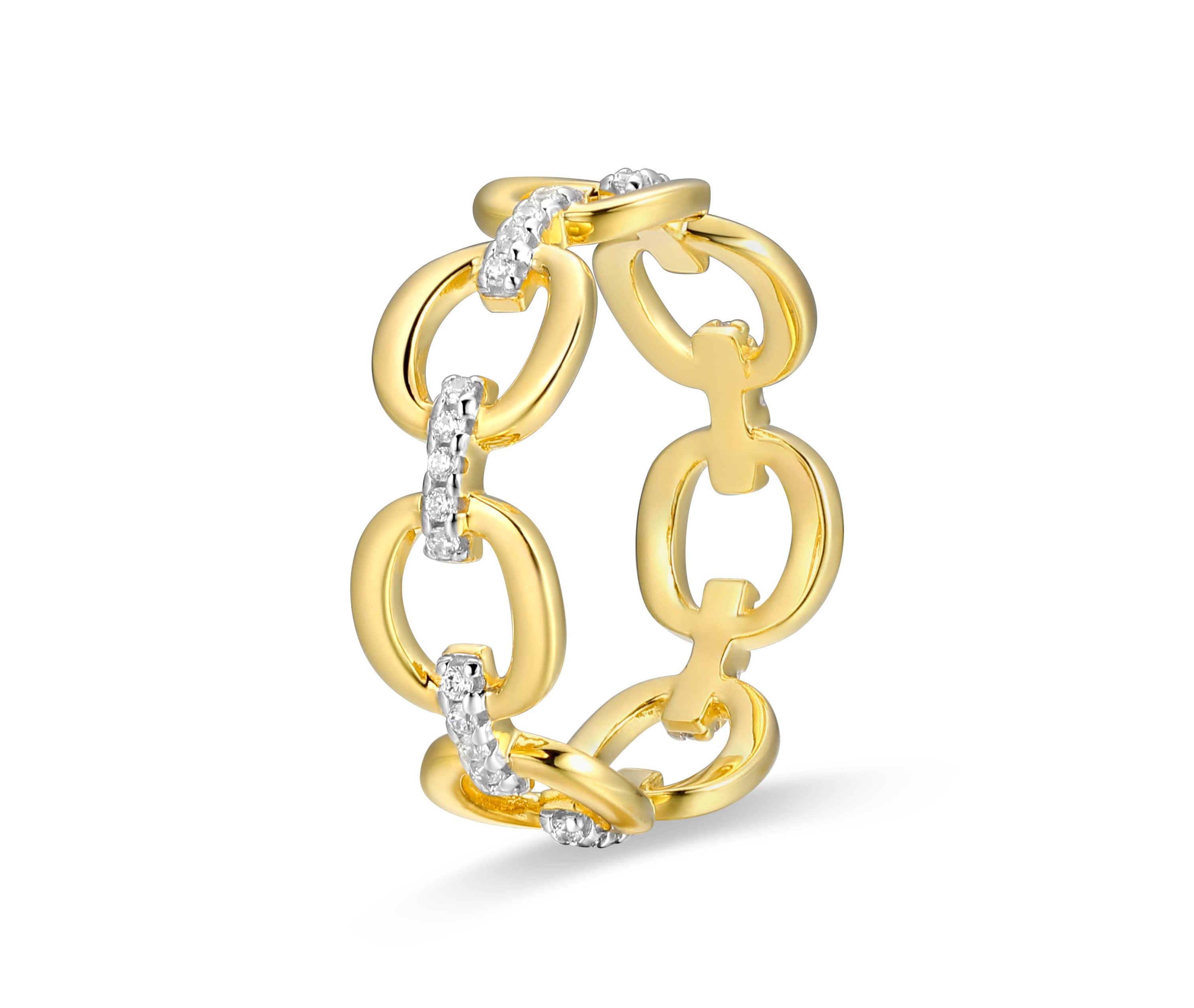 18K Yellow Gold or Rhodium Plated Sterling Silver Moissanite Link Ring