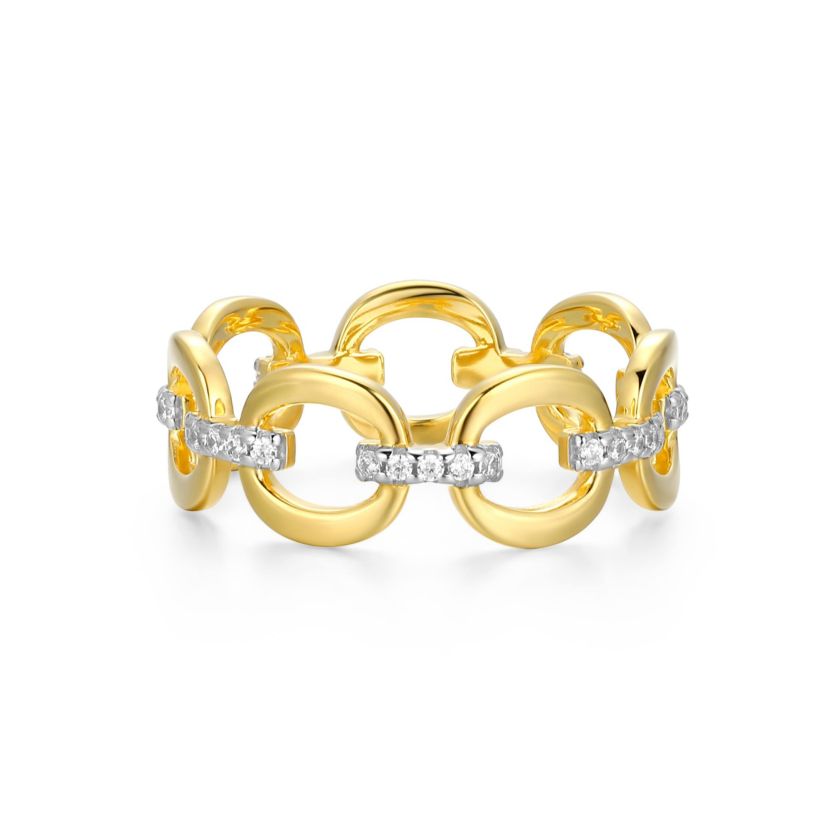 18K Yellow Gold or Rhodium Plated Sterling Silver Moissanite Link Ring