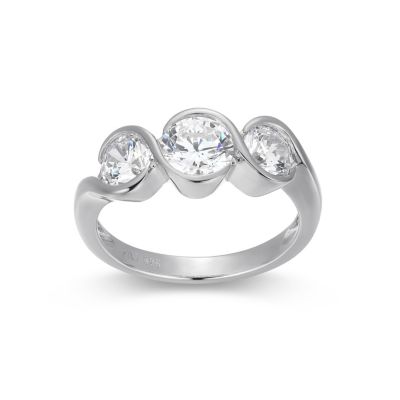 Aurealis 18K Yellow Gold or Rhodium Plated Sterling Silver Moissanite 3-Stone Ring, 6