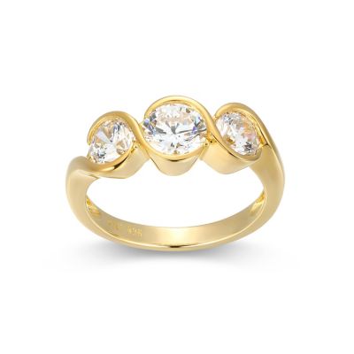 Aurealis 18K Yellow Gold or Rhodium Plated Sterling Silver Moissanite 3-Stone Ring