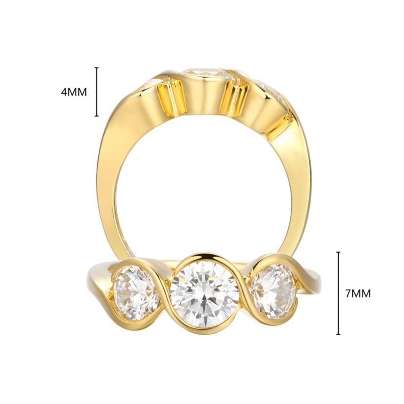 18K Yellow Gold or Rhodium Plated Sterling Silver Moissanite 3-Stone Ring