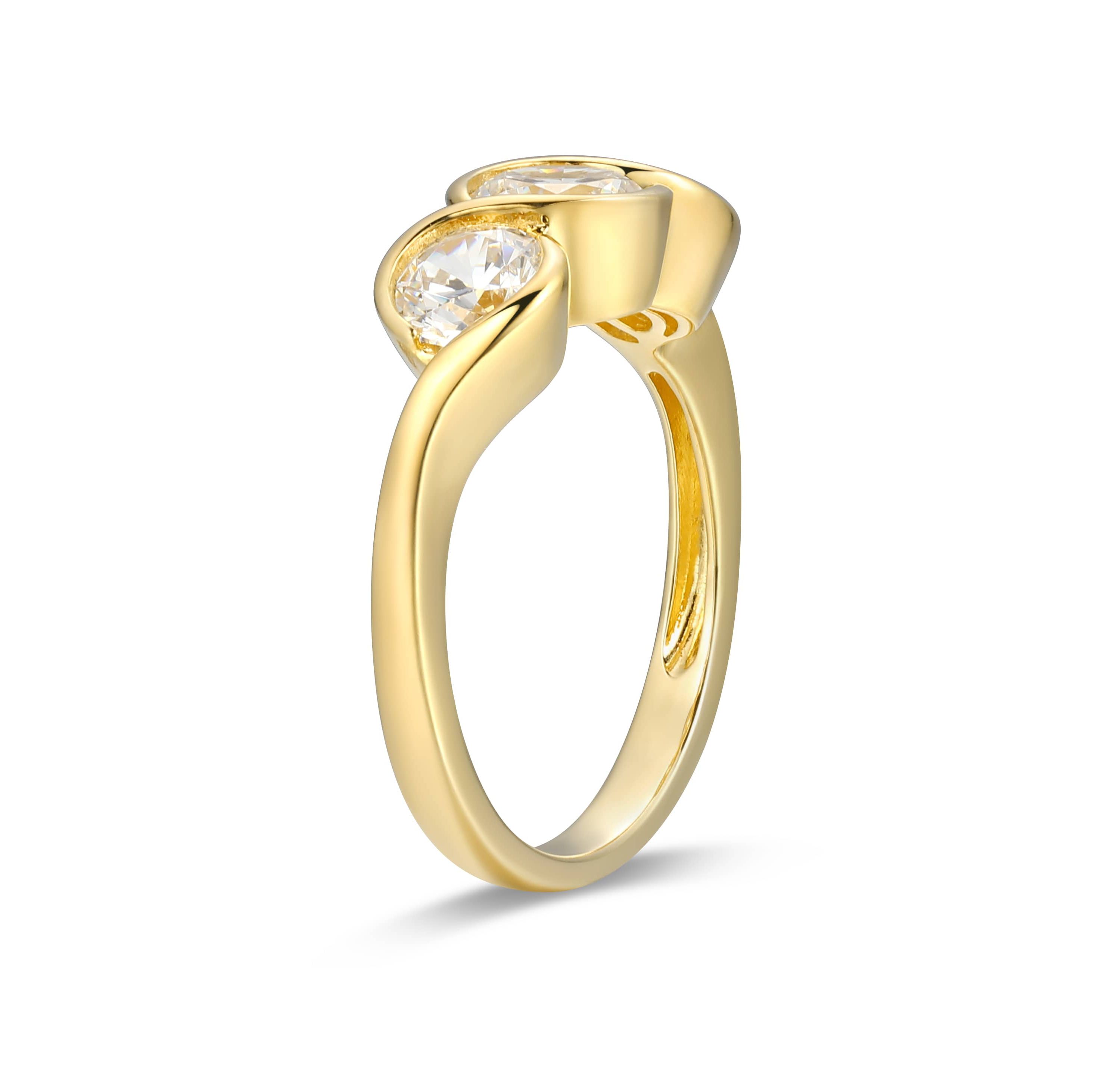 18K Yellow Gold or Rhodium Plated Sterling Silver Moissanite 3-Stone Ring