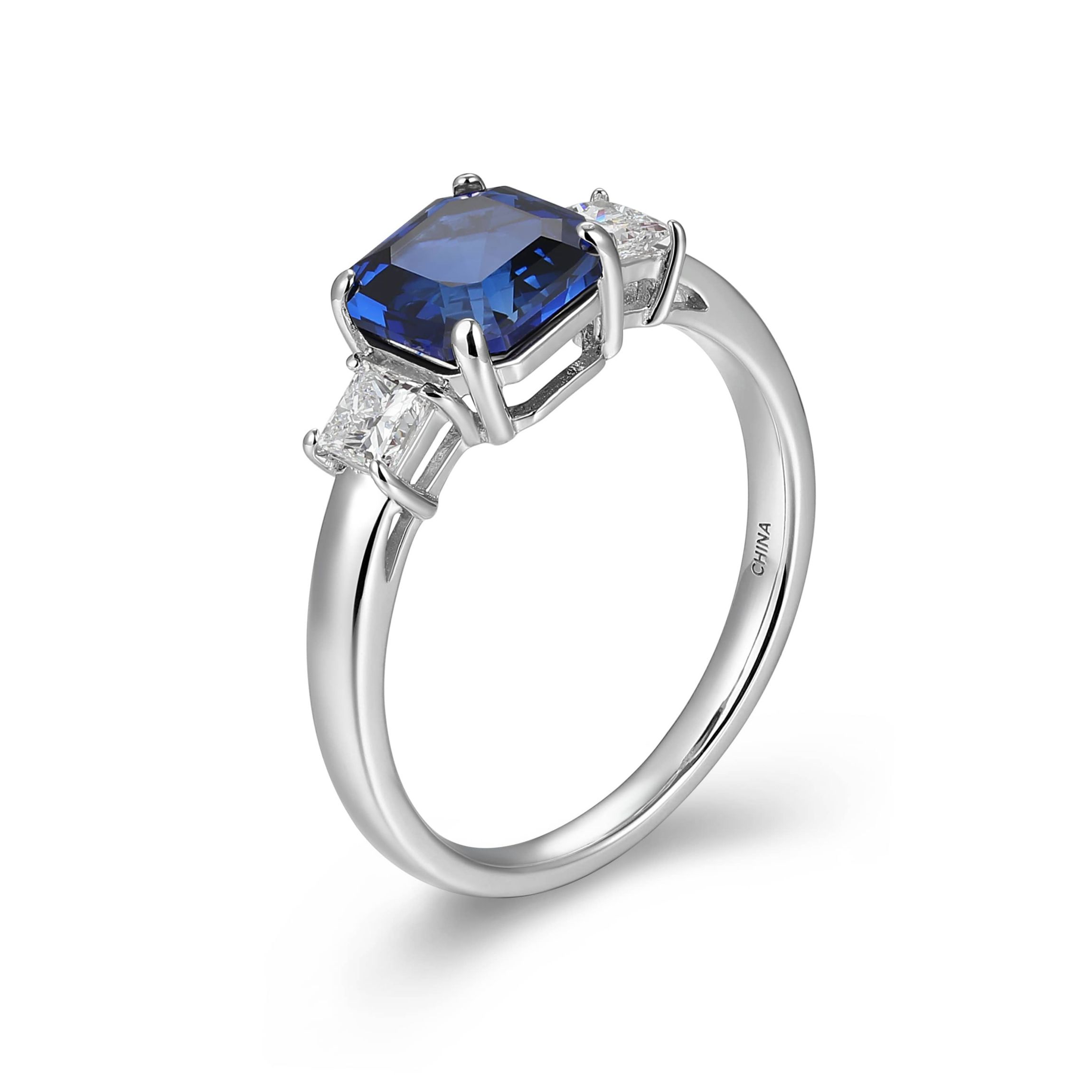 Rhodium Plated Sterling Silver Created Gemstone and 1/10 CTTW Lab Grown Diamond 3-Stone Ring