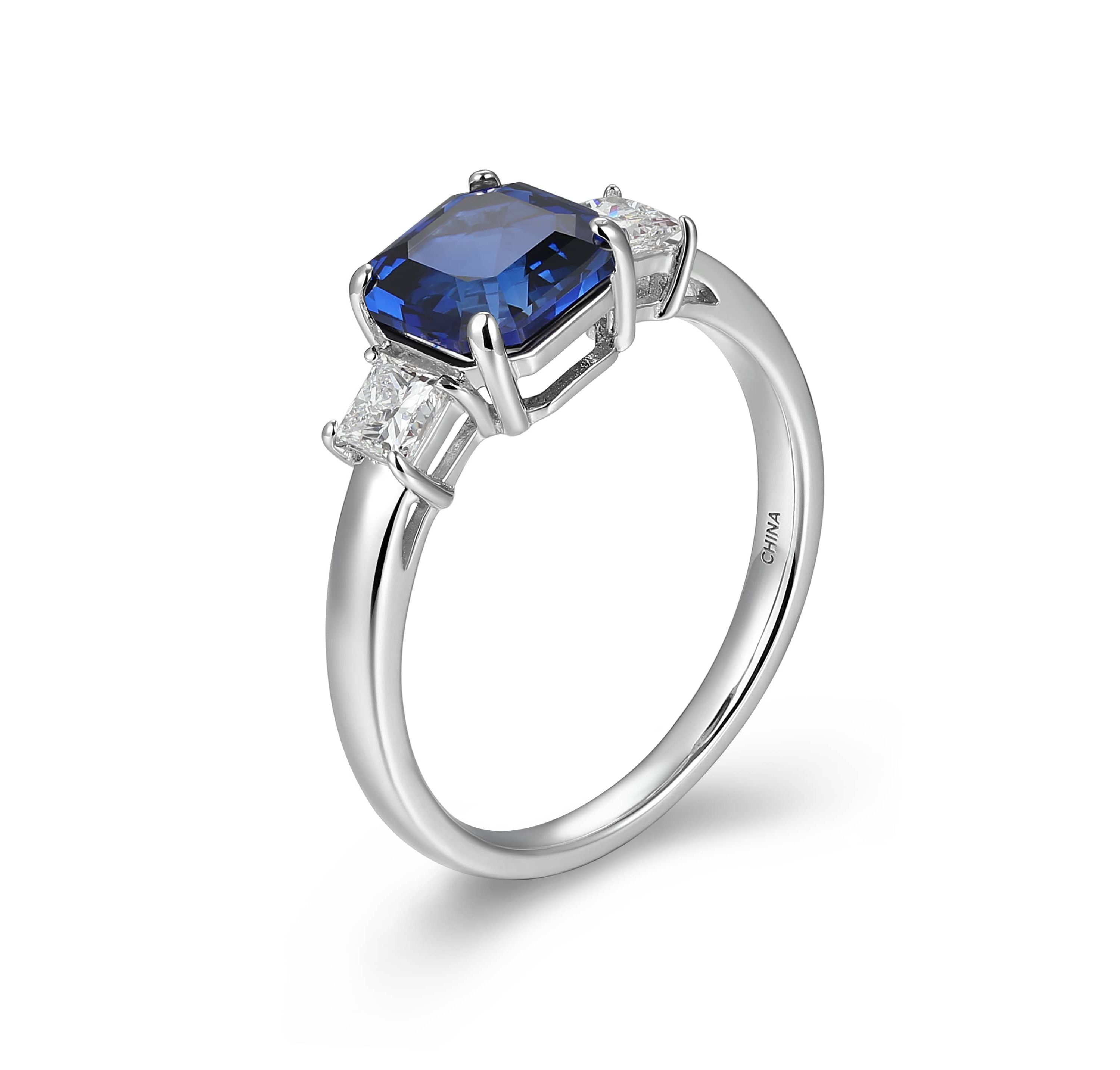 Rhodium Plated Sterling Silver Created Gemstone and 1/10 CTTW Lab Grown Diamond 3-Stone Ring